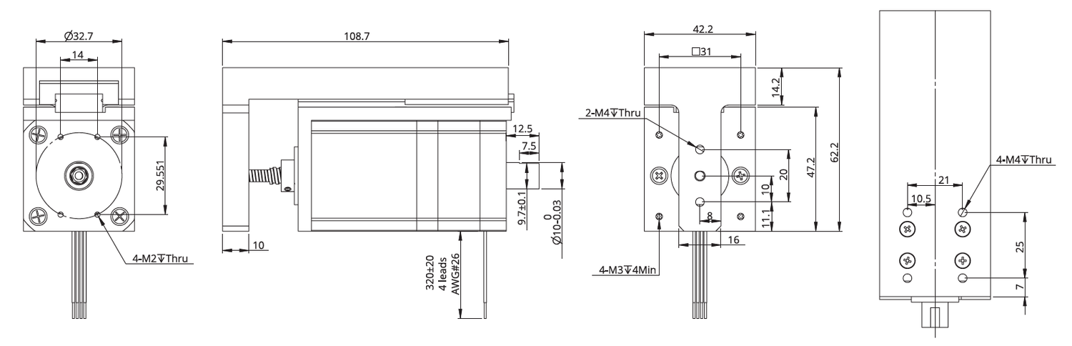 NEMA 17 compact ball screw linear actuator dimensional drawing