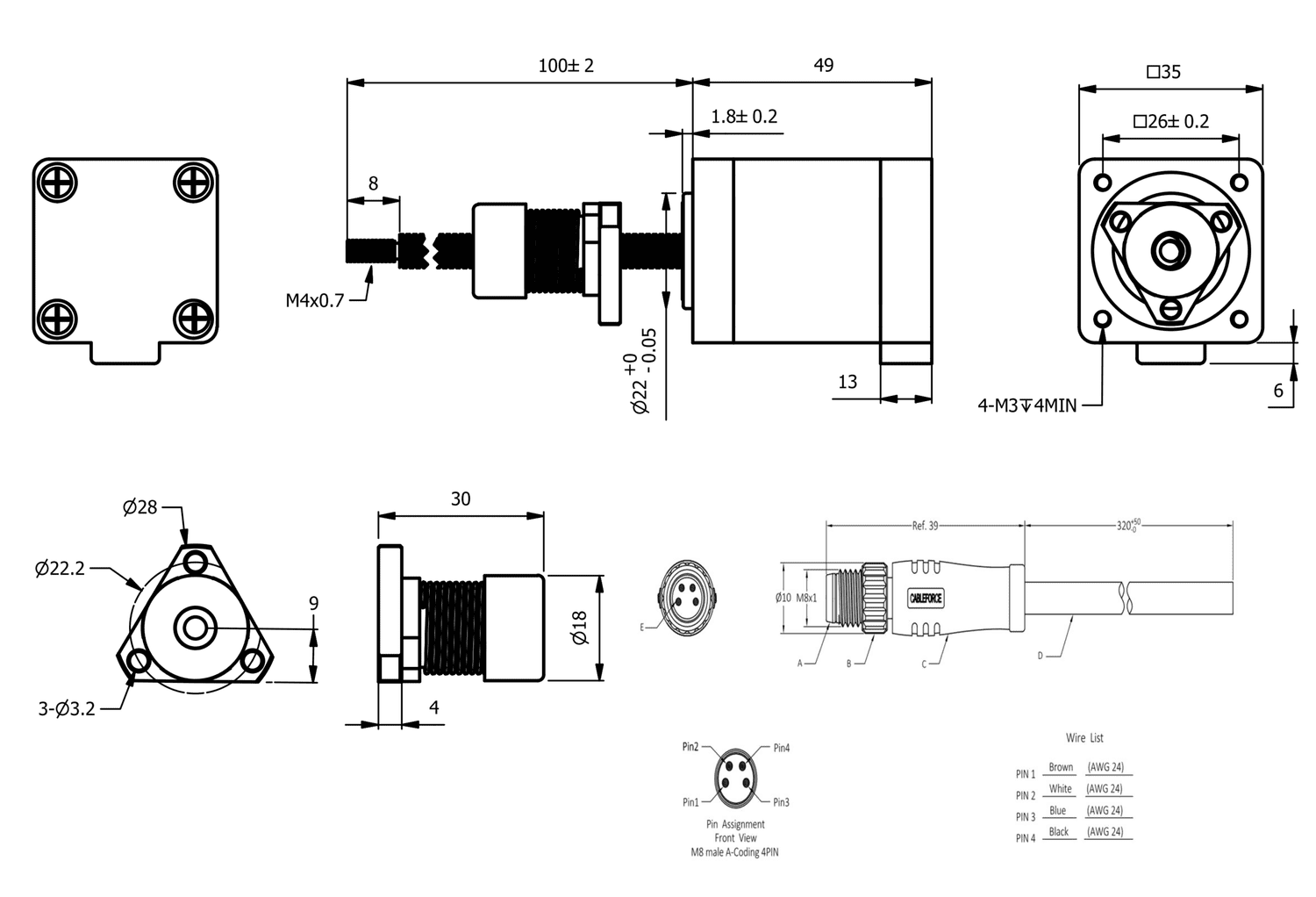 NEMA 14 IP54 linear actuator dimensional drawing