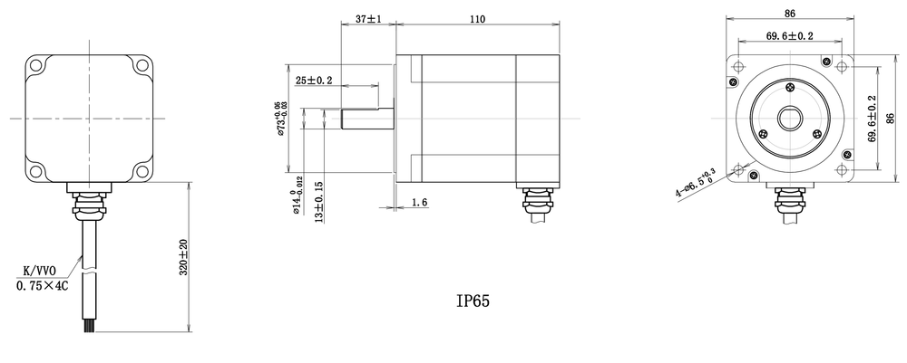 NEMA 34 IP rated hybrid stepper motor dimensional drawing