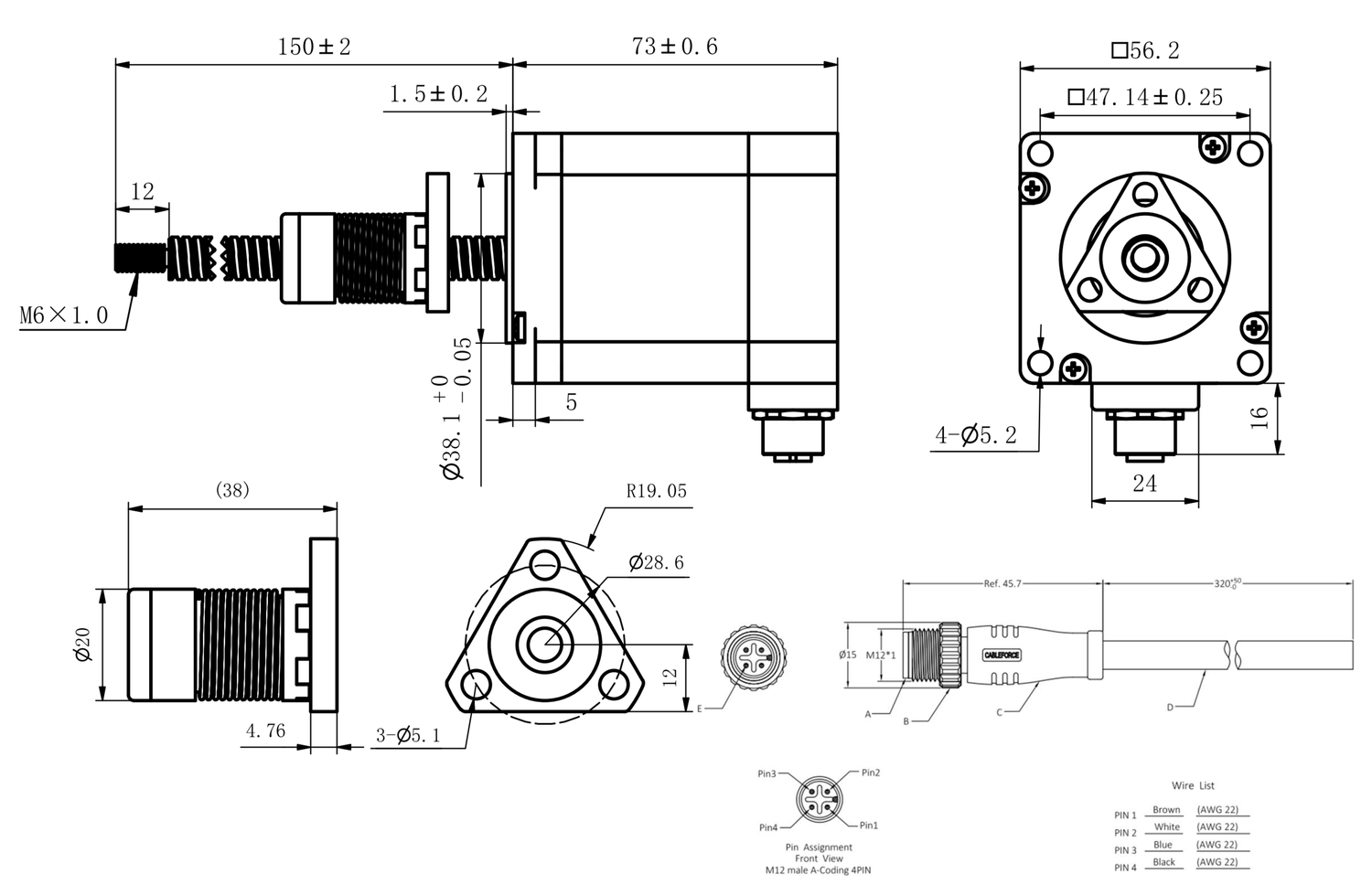 NEMA 23 IP54 linear actuator dimensional drawing