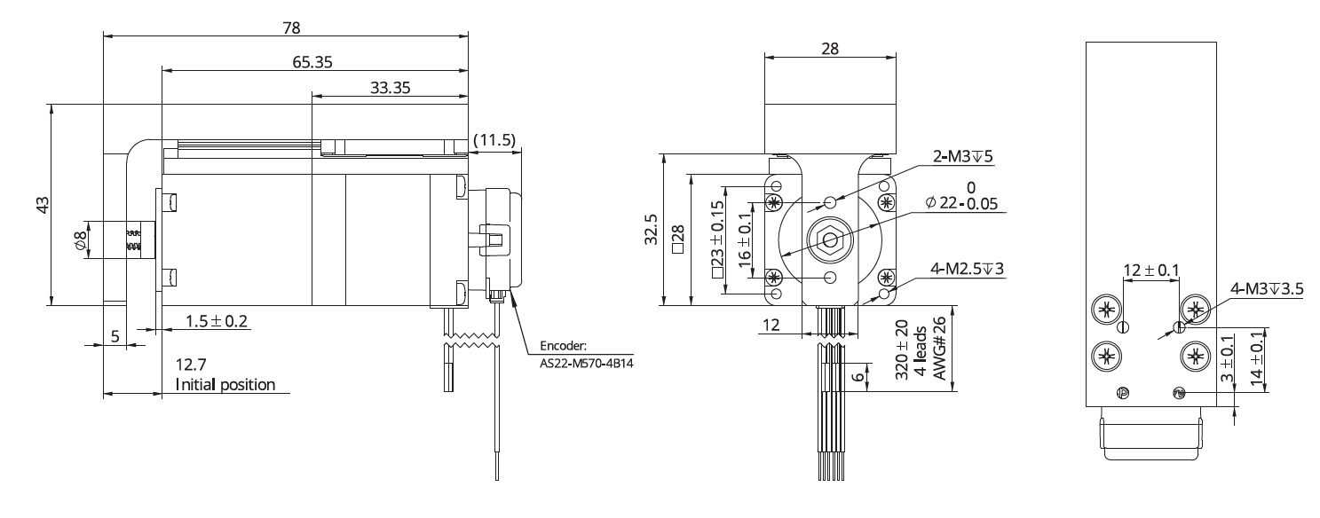 NEMA 11 compact ball screw linear actuator dimensional drawing