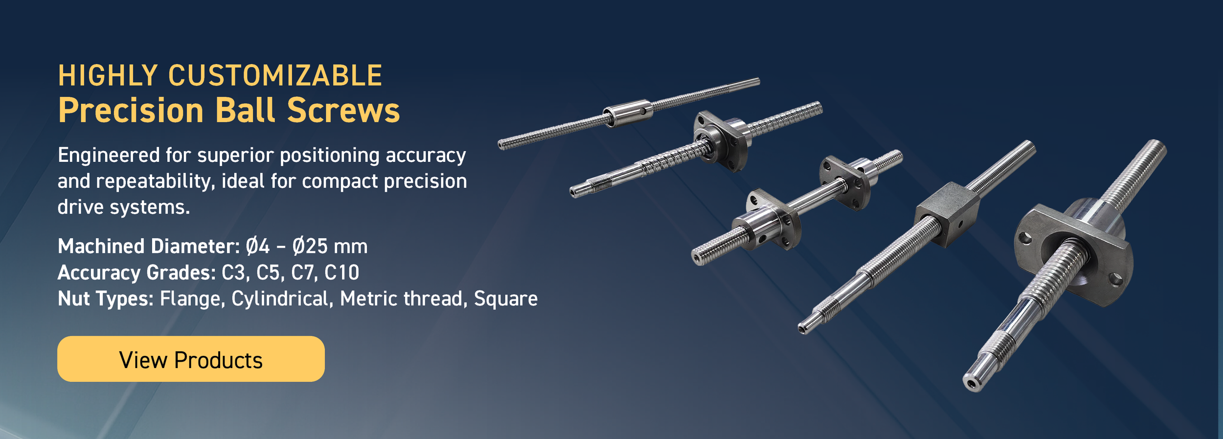 Now Available! Precision Ball Screws. C3, C5, C7, C10. Flange, Cylindrical, Metric & Square