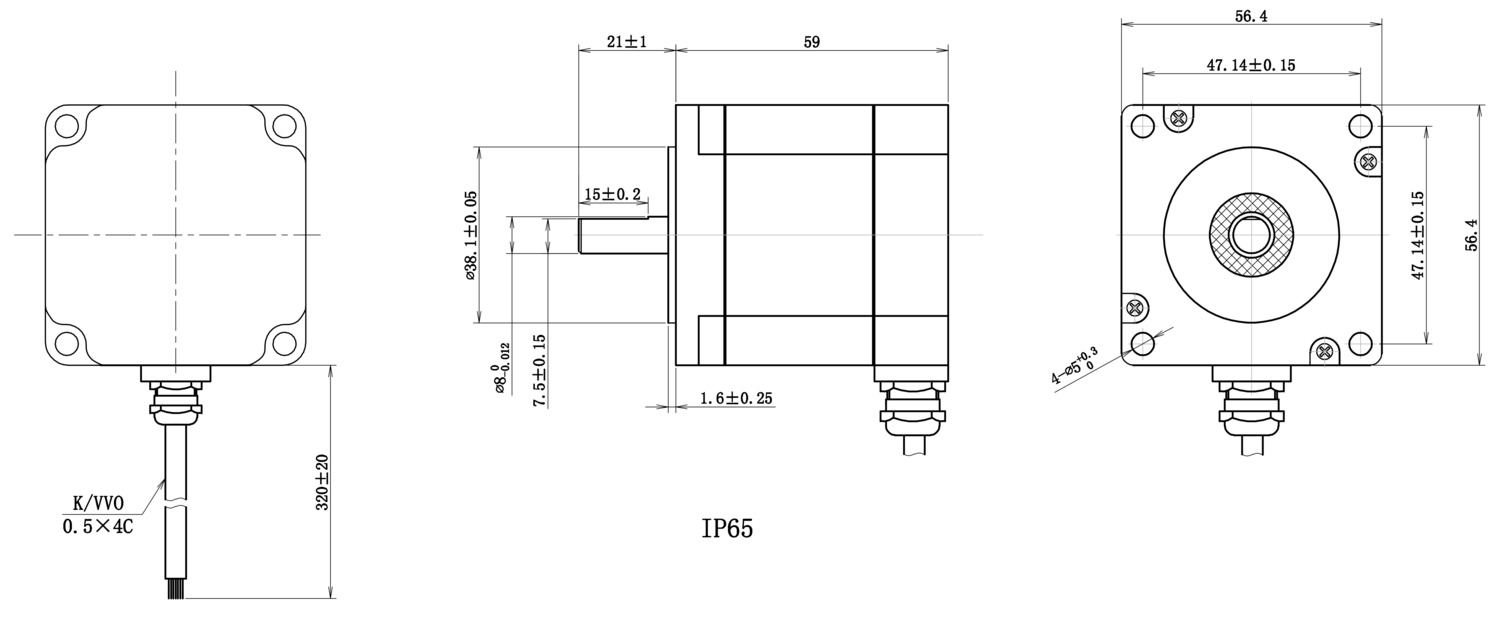 NEMA 23 IP rated hybrid stepper motor dimensional drawing