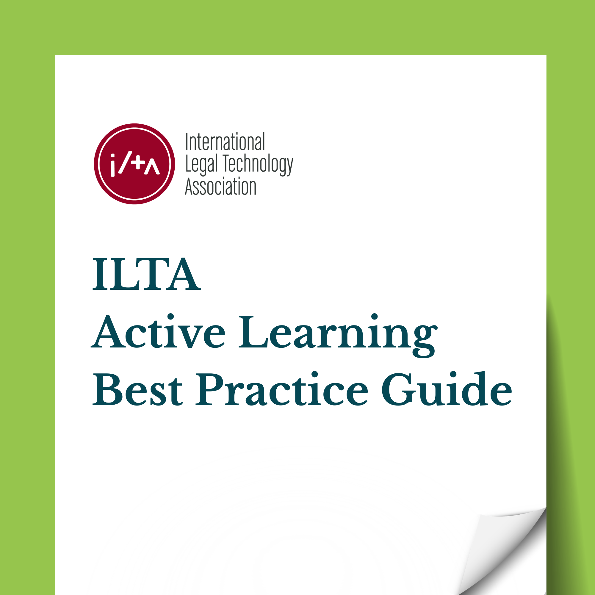 Cover page of the ILTA Active Learning Best Practice Guide with a green border, ILTA logo, and title in dark blue text.