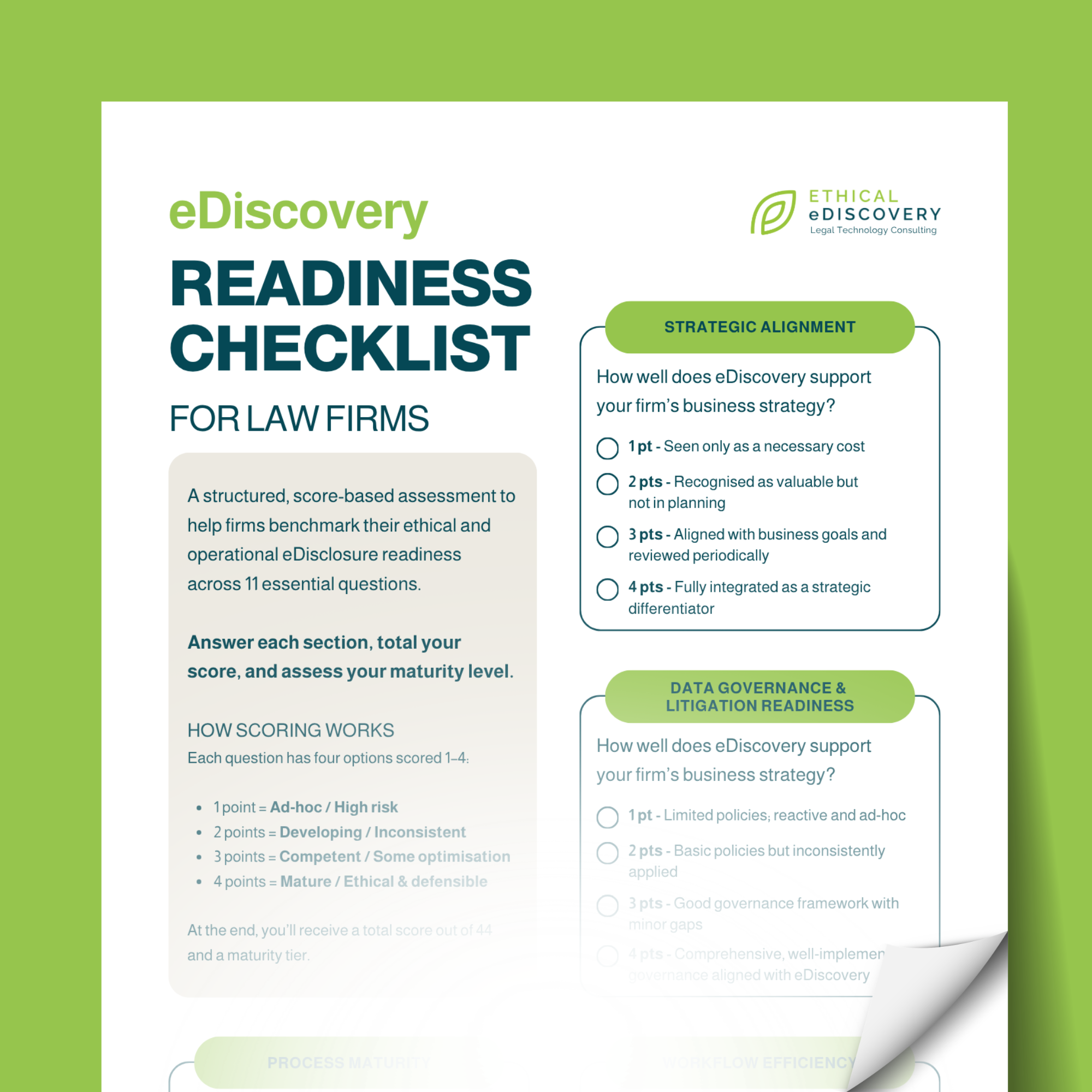 Image showcasing the first page of a checklist for law firms