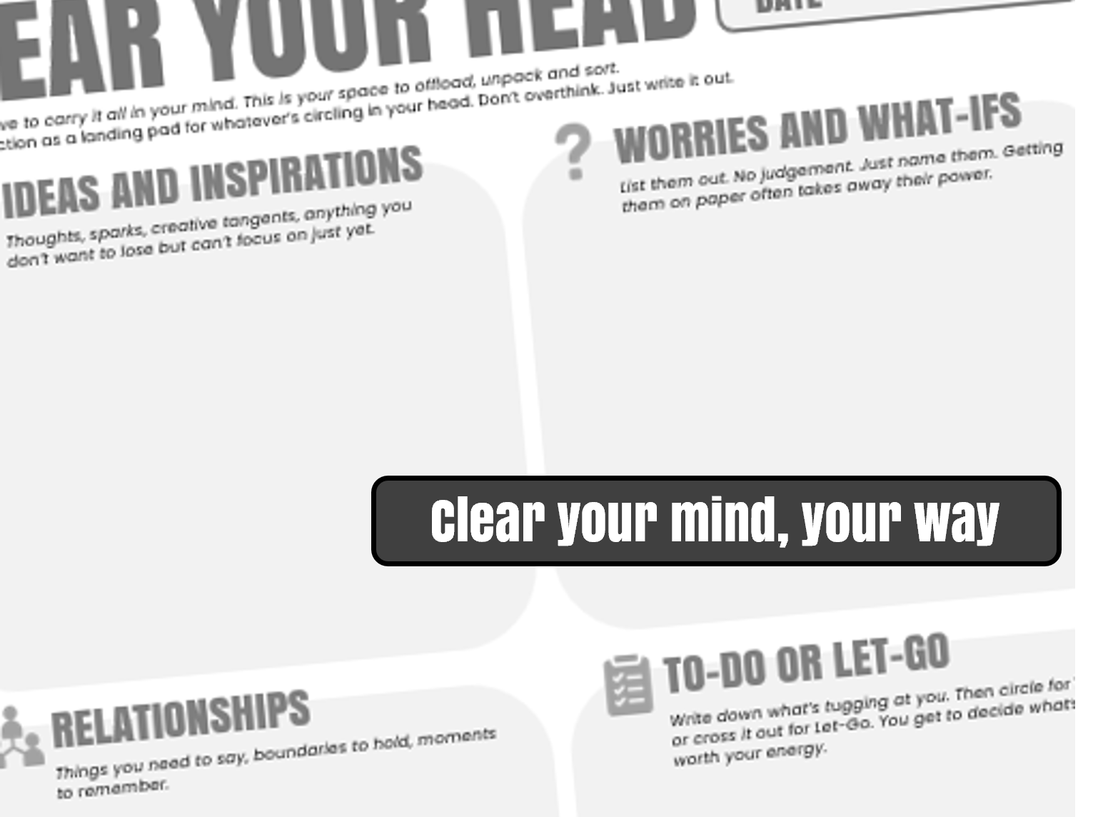 Clear Your Head page for unloading thoughts and worries