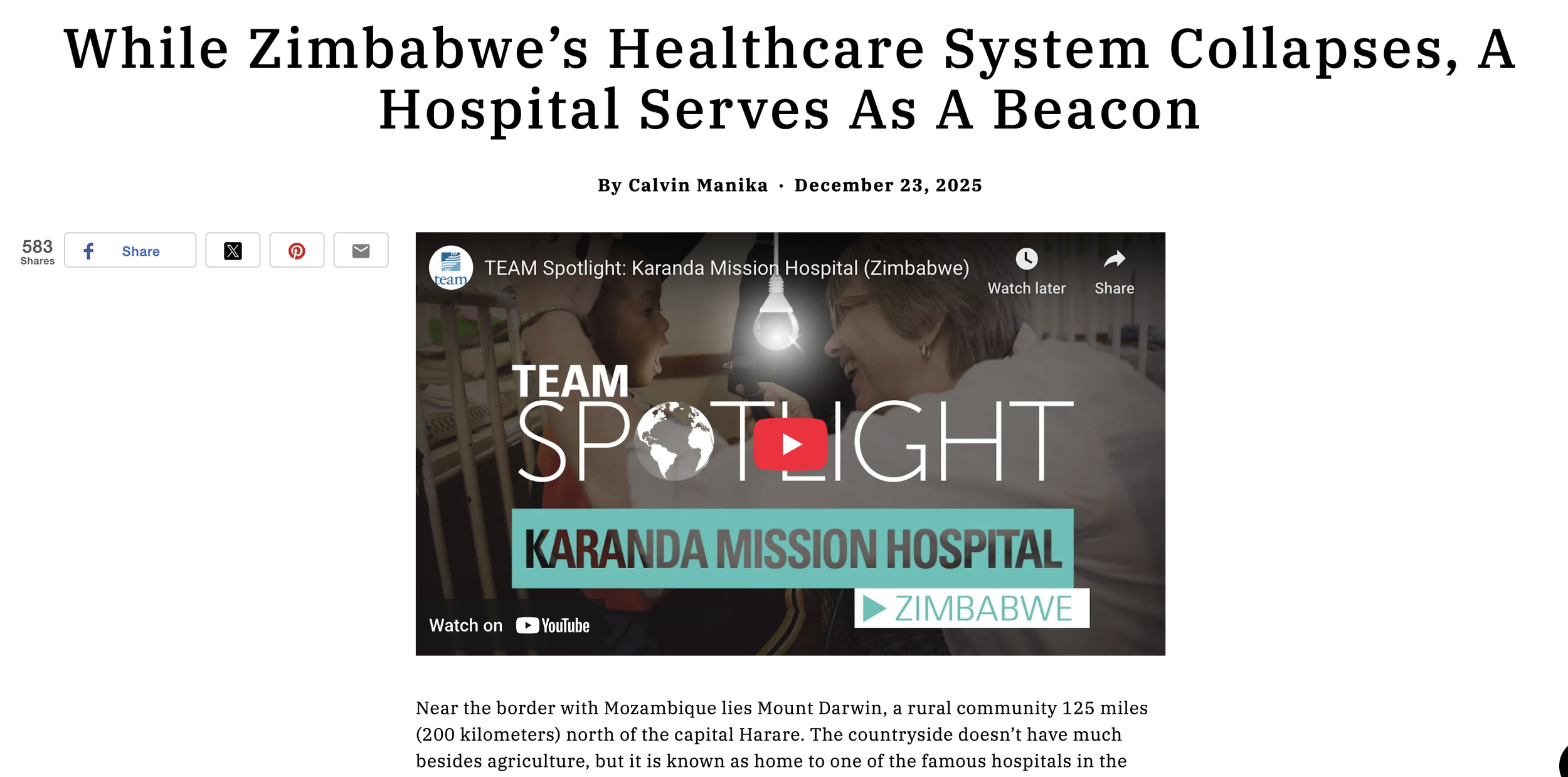 While Zimbabwe’s Healthcare System Collapses, A Hospital Serves As A Beacon