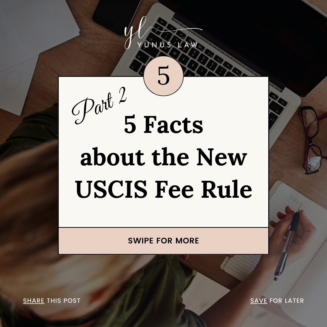 Part 2: 

5 facts about the New USCIS fee rule:💰📊 

Which fact surprised you the most? 🤓#USCISFeeRule #Immigration 

#StayTuned for more! 🔜💬