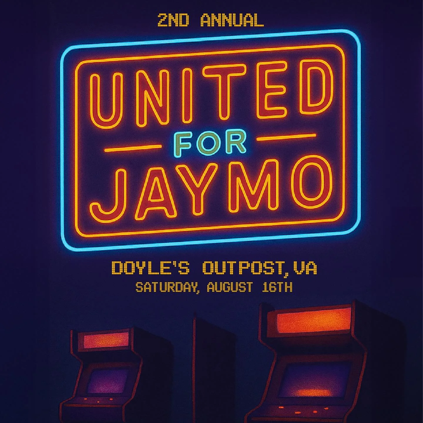🎮 REMINDER! 🎉
Join us for an afternoon of fun, connection, and community at the 2nd Annual United for Jaymo,  Saturday, August 16th at Doyle&rsquo;s Outpost in Alexandria, VA!

🕛 12&ndash;3 PM
🎟️ $60 per person
👧 Kids 4&ndash;12: $35
🍼 Kids 3 &