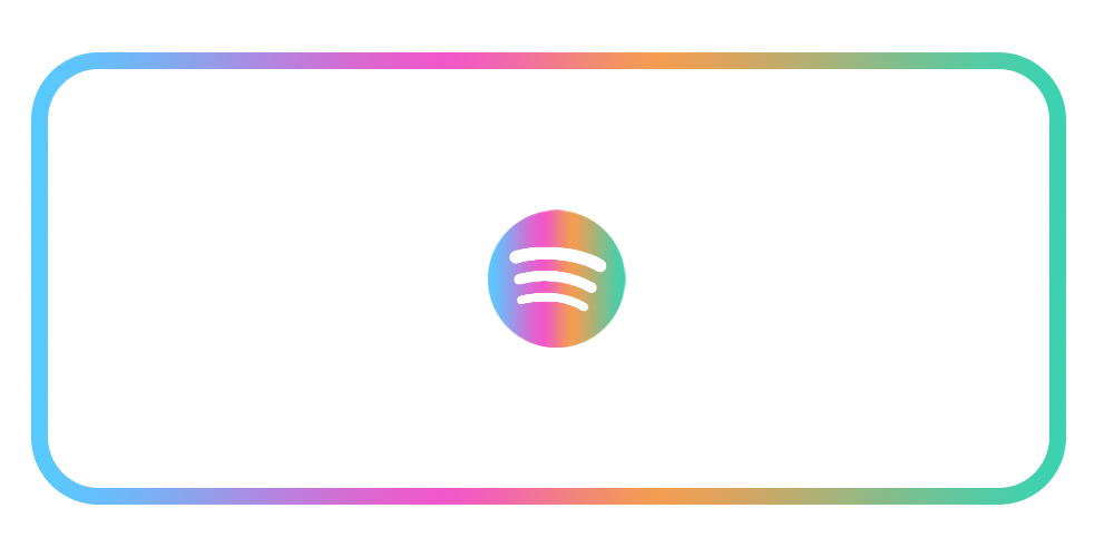 Spotify logo centered on a rectangular background with a rainbow gradient border.