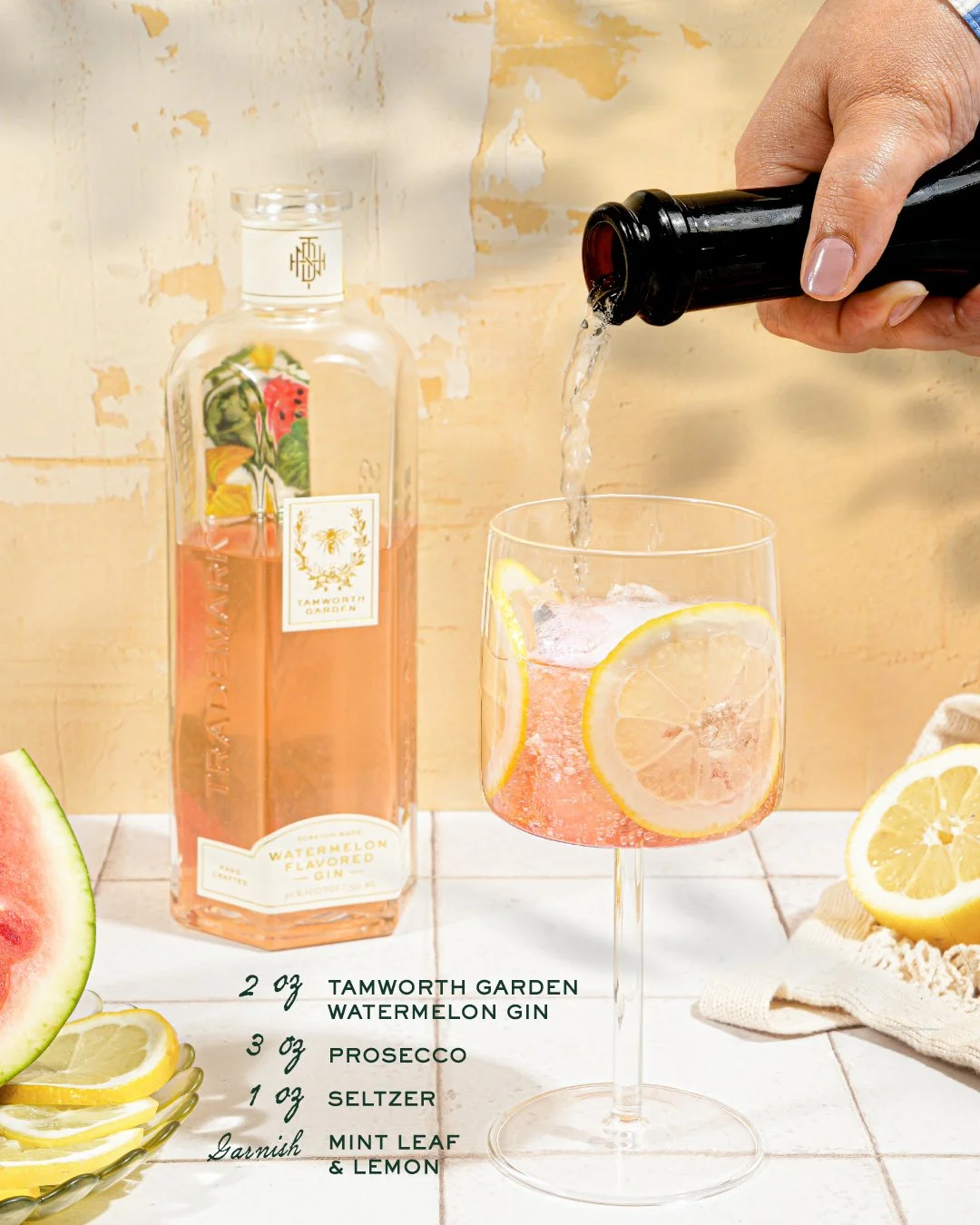 Presenting our Watermelon Gin two ways: the Blushing Bubbly and Salty Frizzanti. Perfectly refreshing on a hot summer's day, just add the ingredients to a wine glass with ice and stir briskly. Top with your garnishes and enjoy!