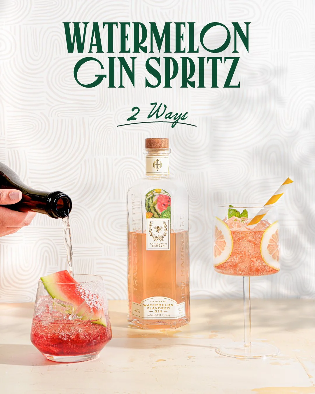 Presenting our Watermelon Gin two ways: the Blushing Bubbly and Salty Frizzanti. Perfectly refreshing on a hot summer's day, just add the ingredients to a wine glass with ice and stir briskly. Top with your garnishes and enjoy!