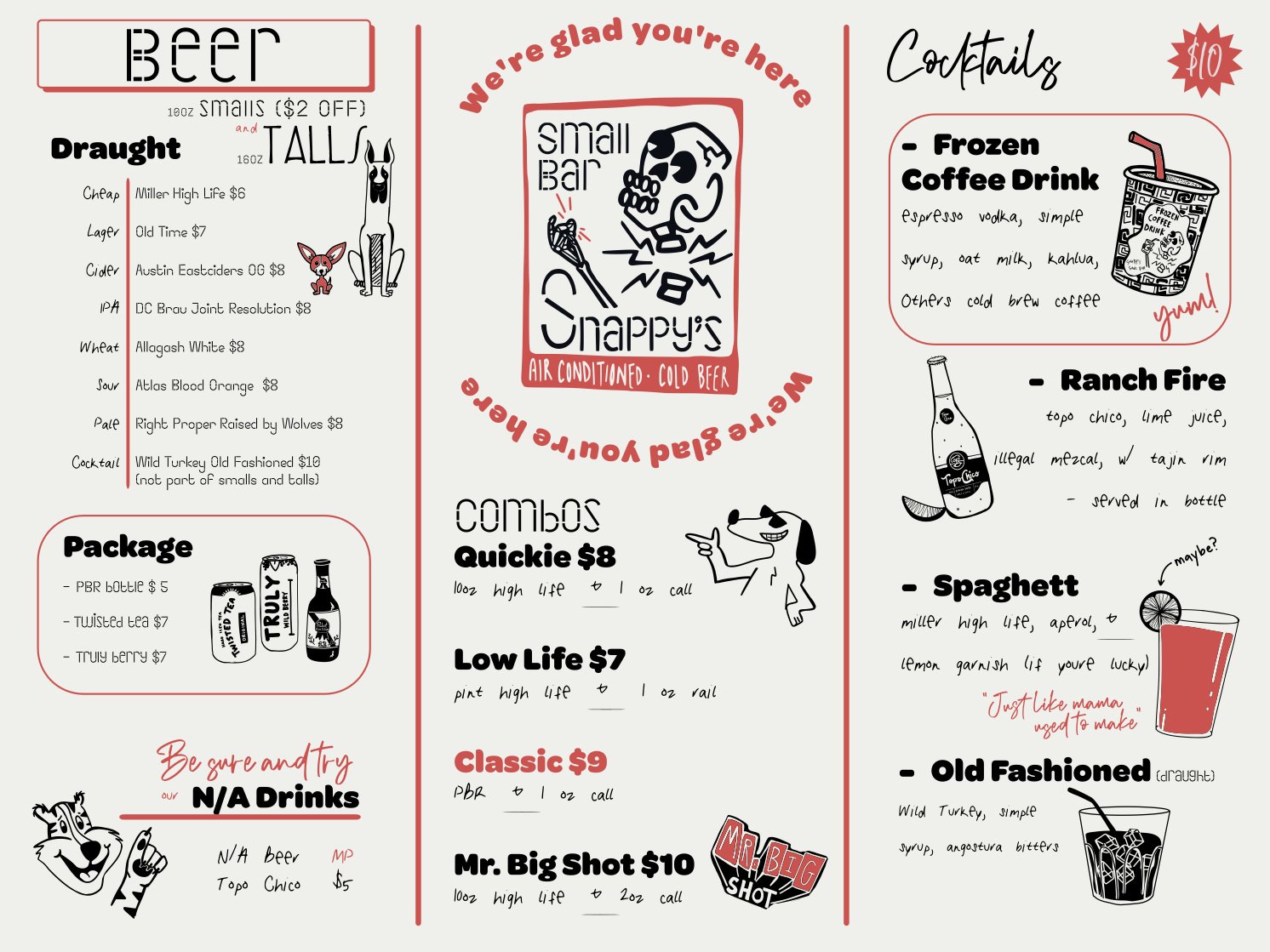 Menu — Snappy's Small Bar