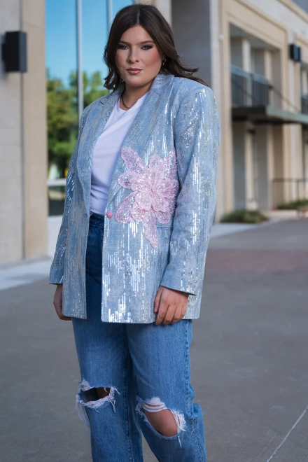 'Sequin Denim Flower' Blazer