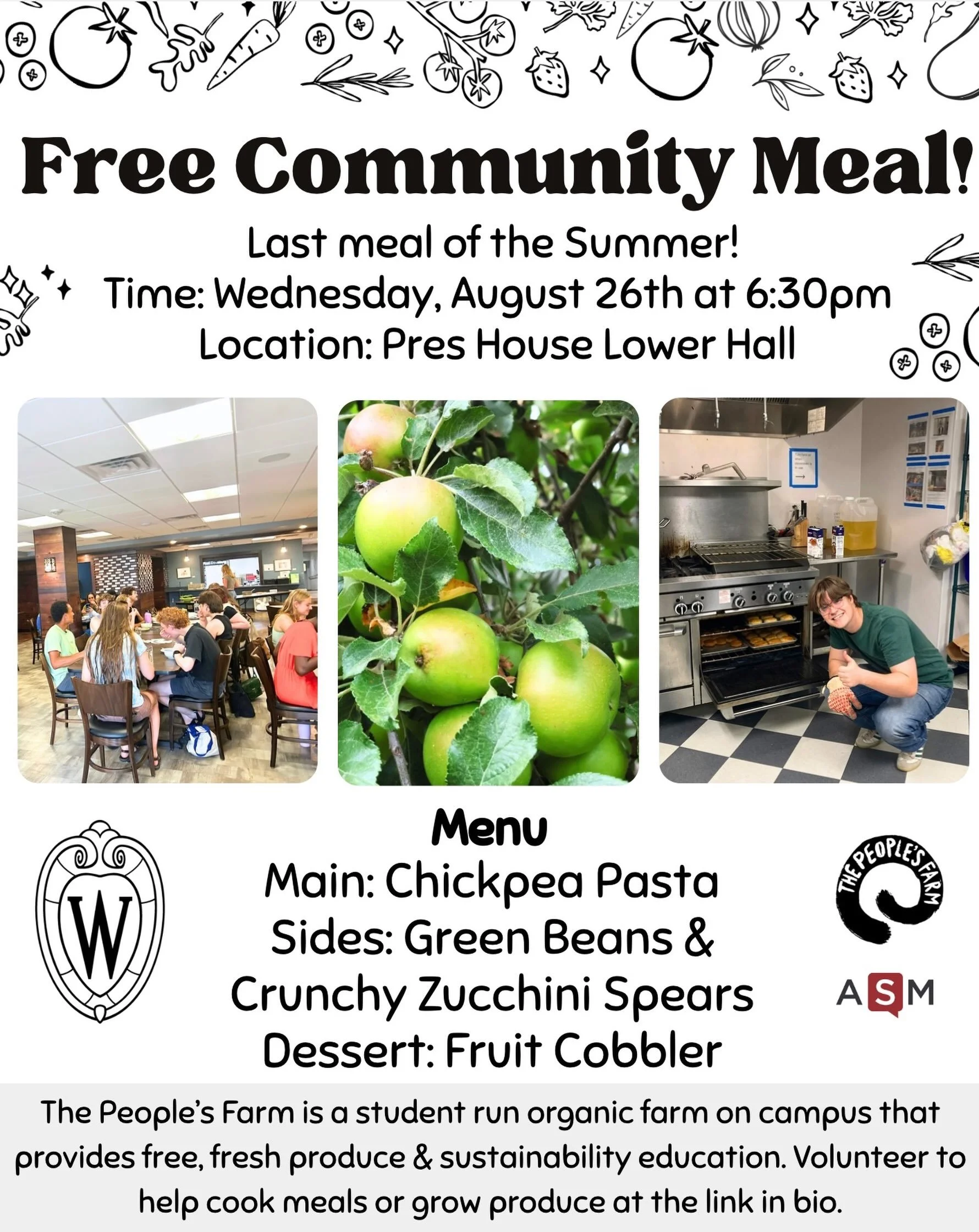 Free food for everyone! Show up an hour early or stay an hour late to volunteer. :)
