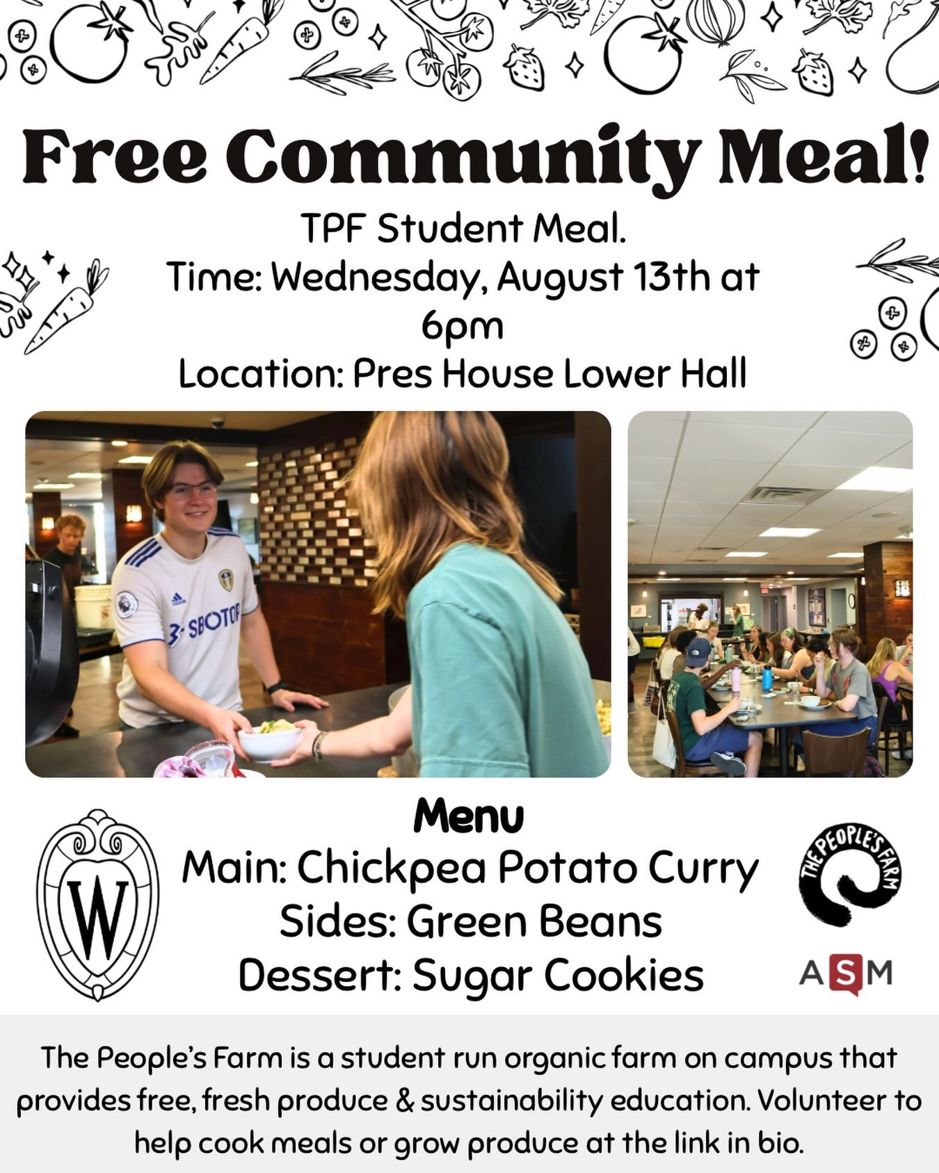 Free food this week!🫛🫛🫛 To volunteer, come at 5 for prep or stay after for cleanup :)