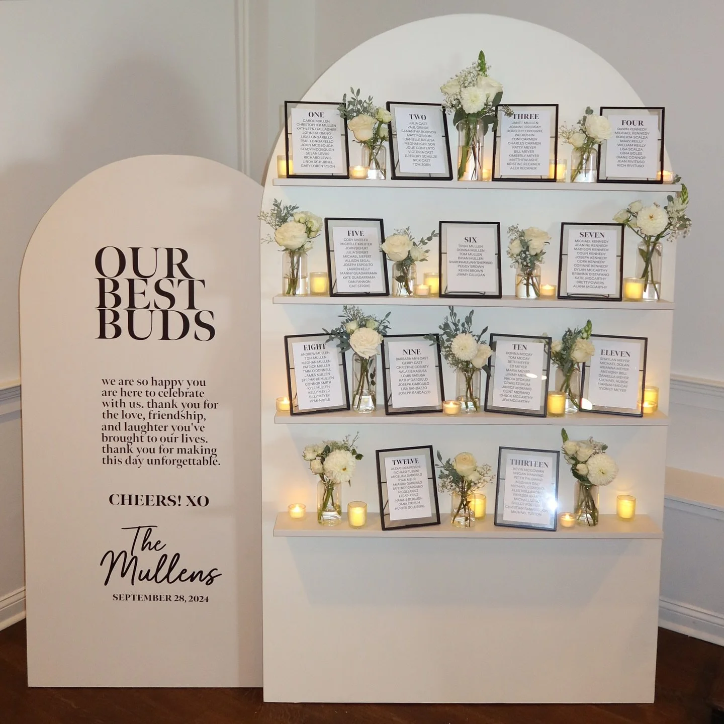 ✨new obsession✨ our best buds backdrop, customized with logos and text. flowers and seating chart frames also designed and curated by us. we love how this turned out and can&rsquo;t wait to style for our next event 🤍

so excited about these wooden b