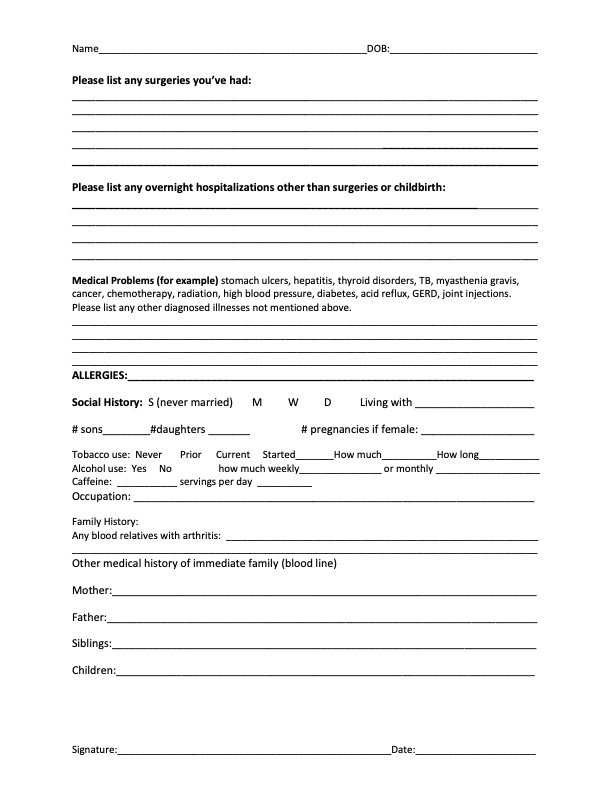 Patient History Form