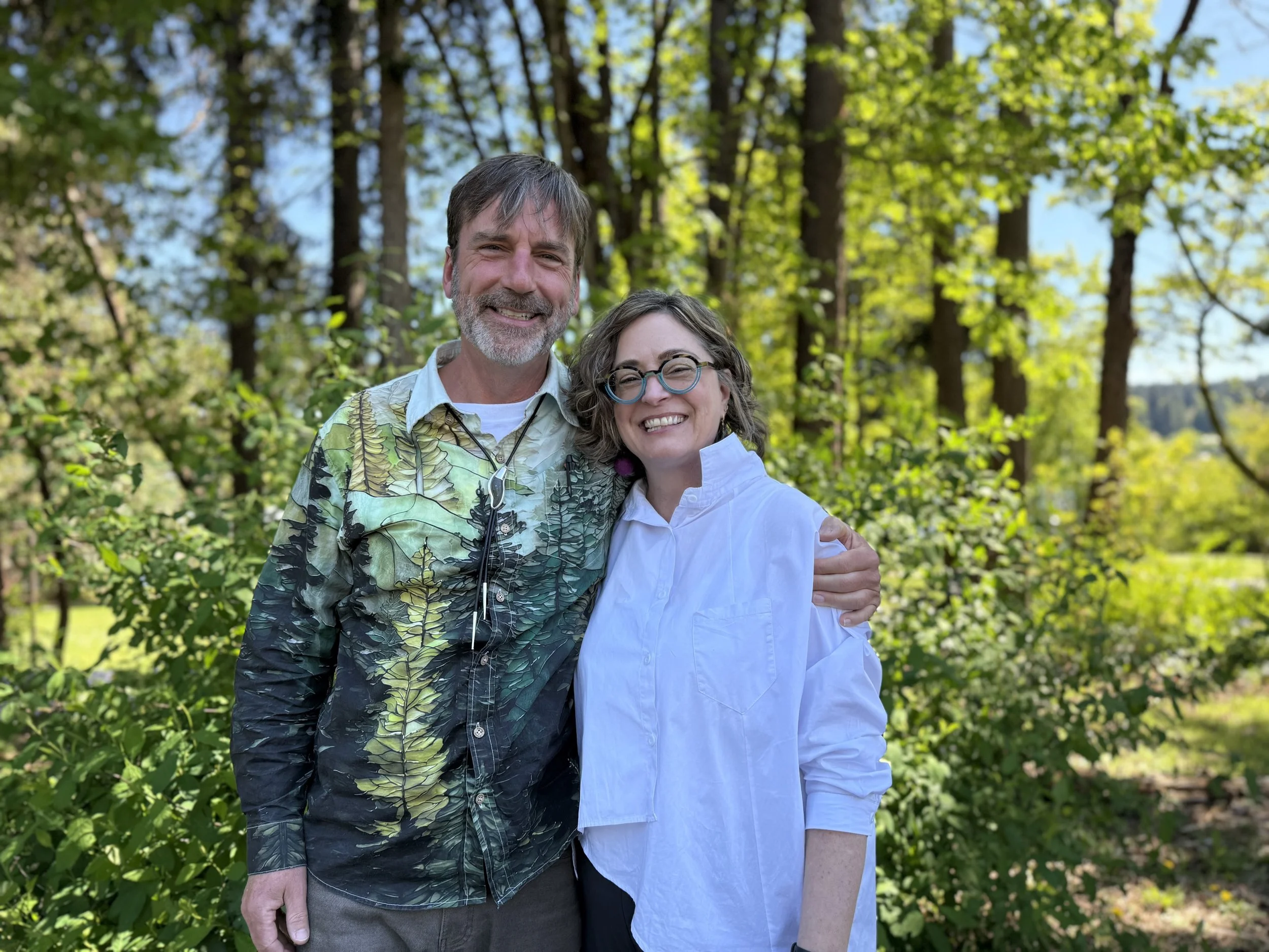 Washington State Poet Laureate Derek Sheffield and Erin Malone during "Reading, Conversation, and Poetry Walk" -April 2026. Photo by Amanda Williamsen.
