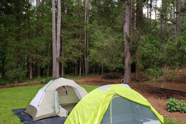 Two tents in a woodland setting showing what camping along the Appalachian Trail is like.