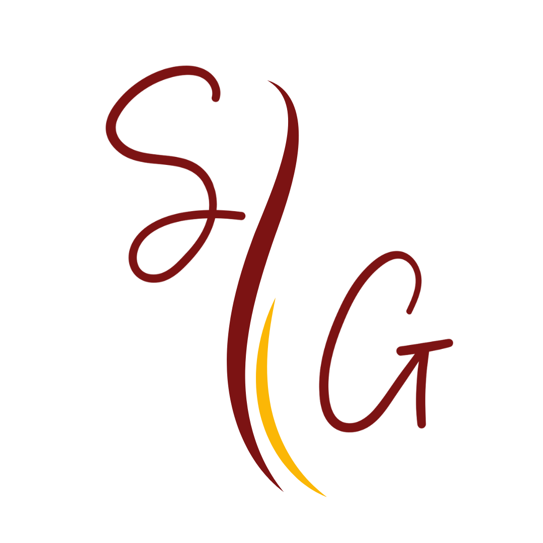 Stylized logo with red cursive initials 'SG' and 'G', featuring yellow accents on the swirls.