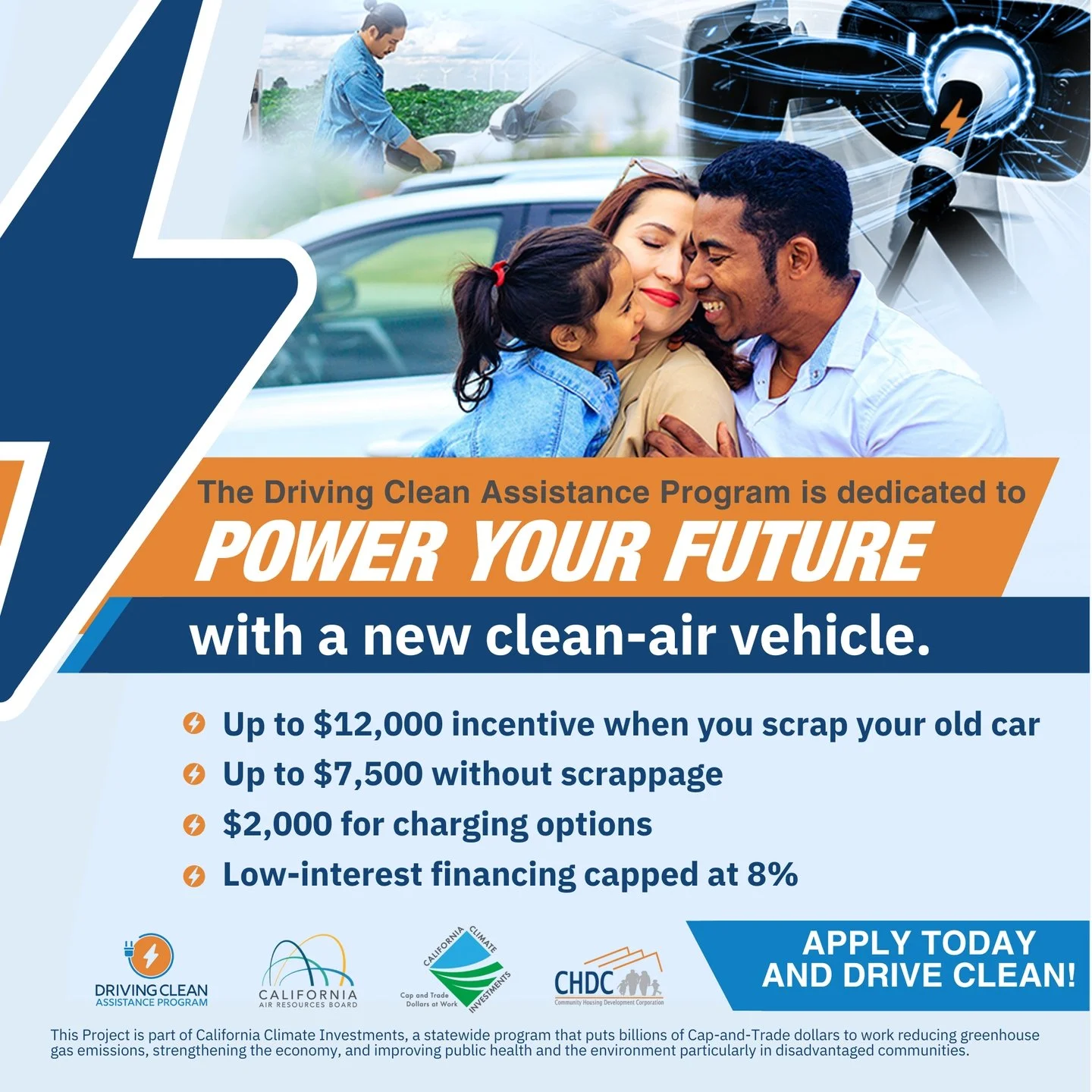 Did you know you could save money and help the environment with an electric vehicle? The
Driving Clean Assistance Program (DCAP) offers grants and guidance to help eligible Californians
afford clean, reliable transportation. 
👉 Learn more and see if