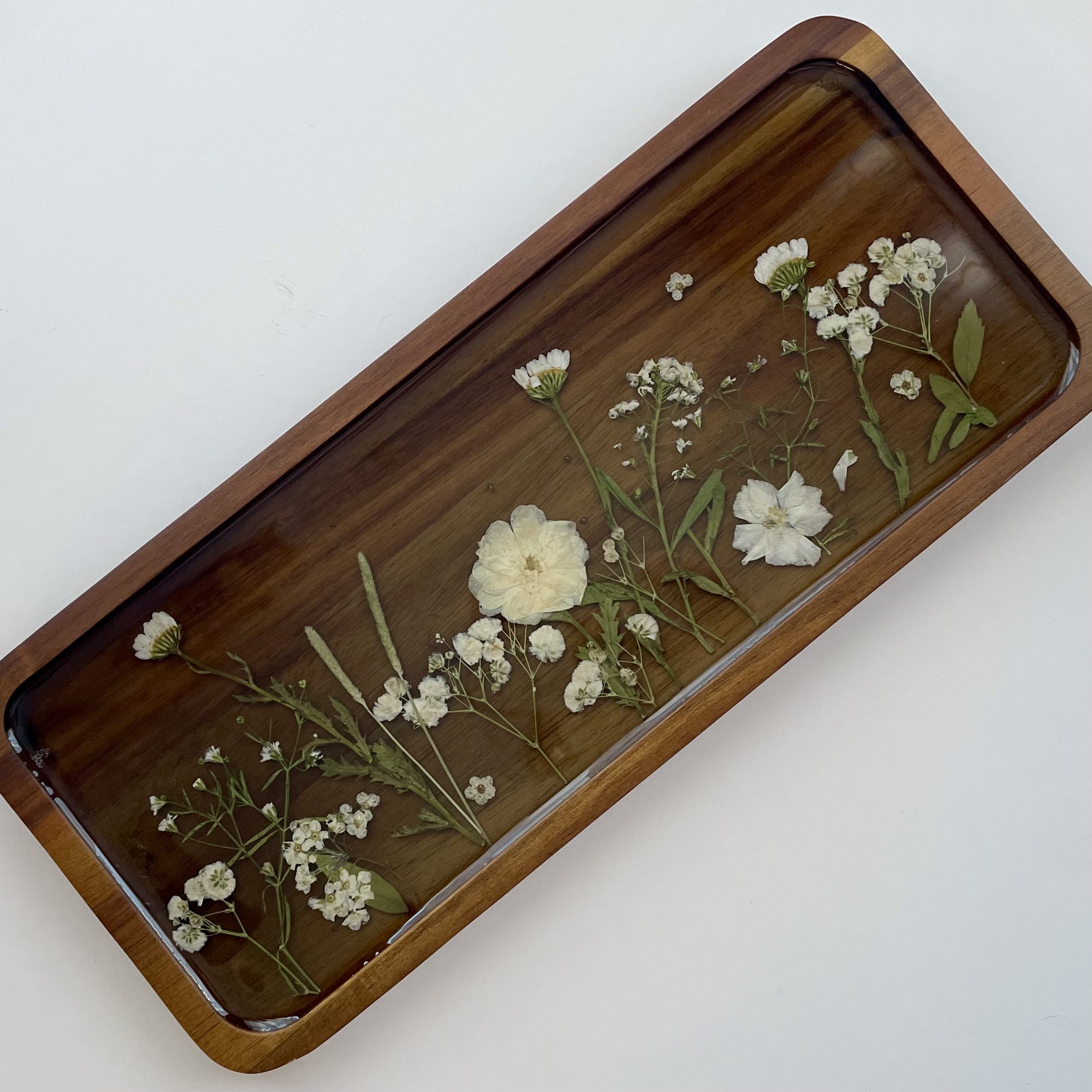 White Florals Wooden Tray XL