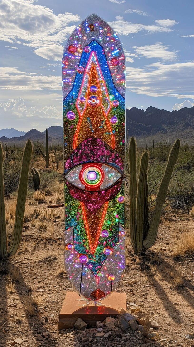 Glitter evil eye in desert