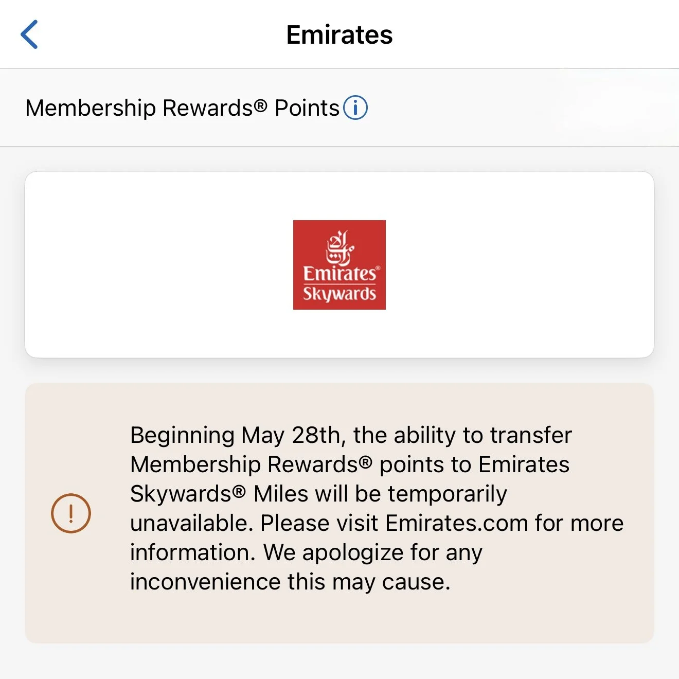 Points Transfers to Emirates Paused