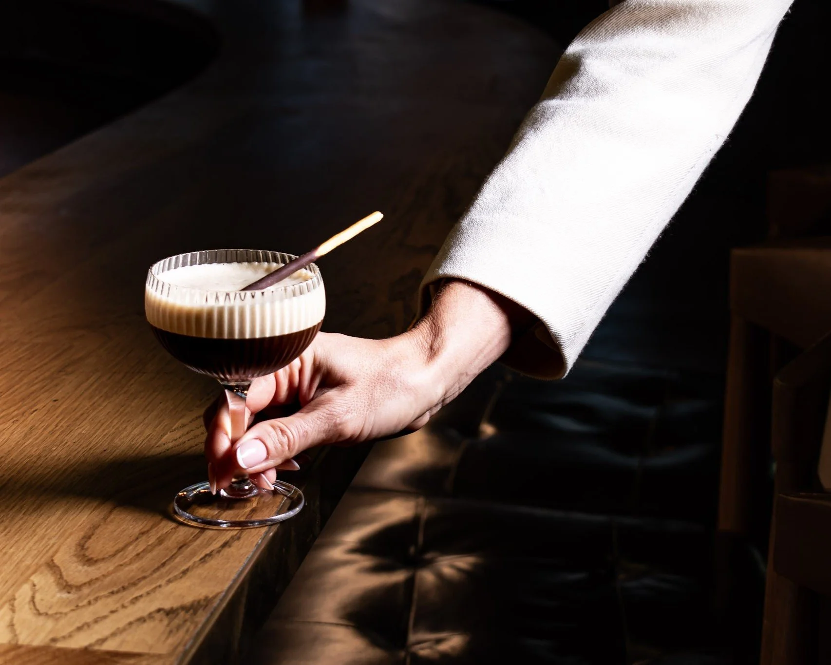 Espresso martini with vodka, coffee and coffee liqueur at The Glass Goose rooftop bar