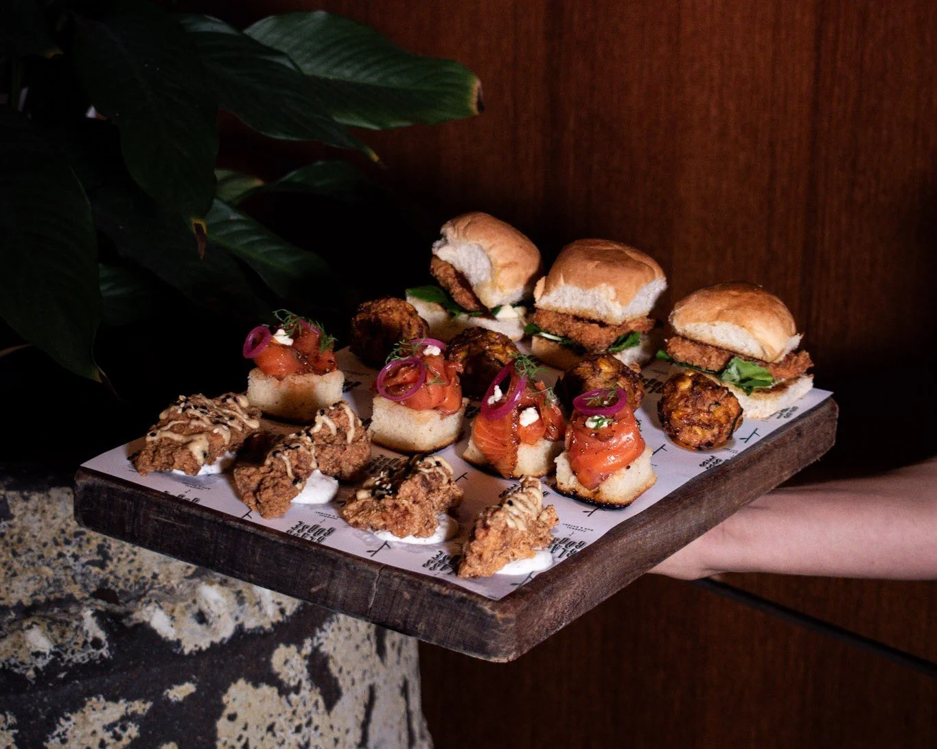 Assorted canapés prepared for a private event at The Glass Goose