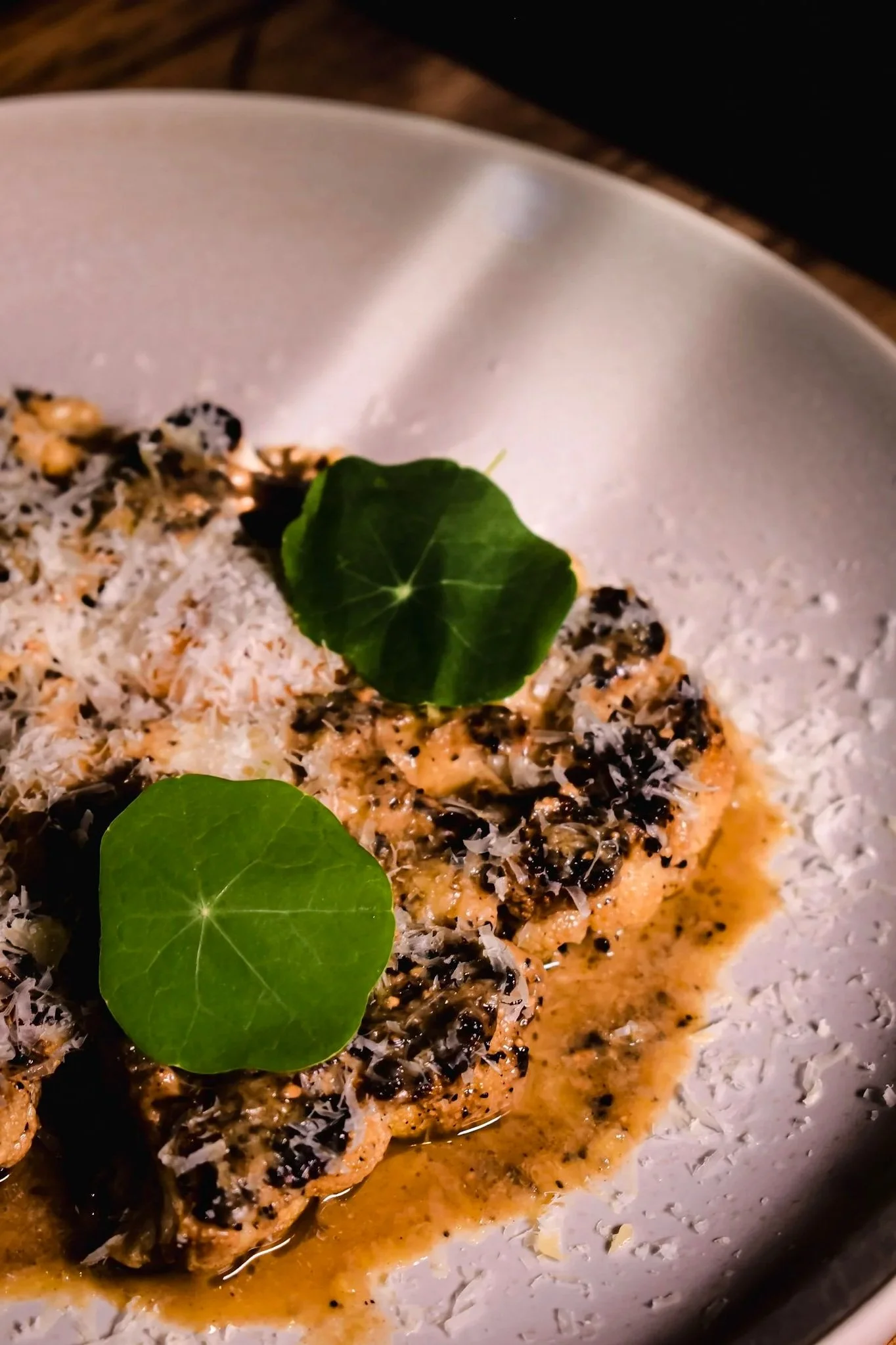 Cauliflower cacio e pepe with toasted pepper, soft yolk and pecorino at The Glass Goose