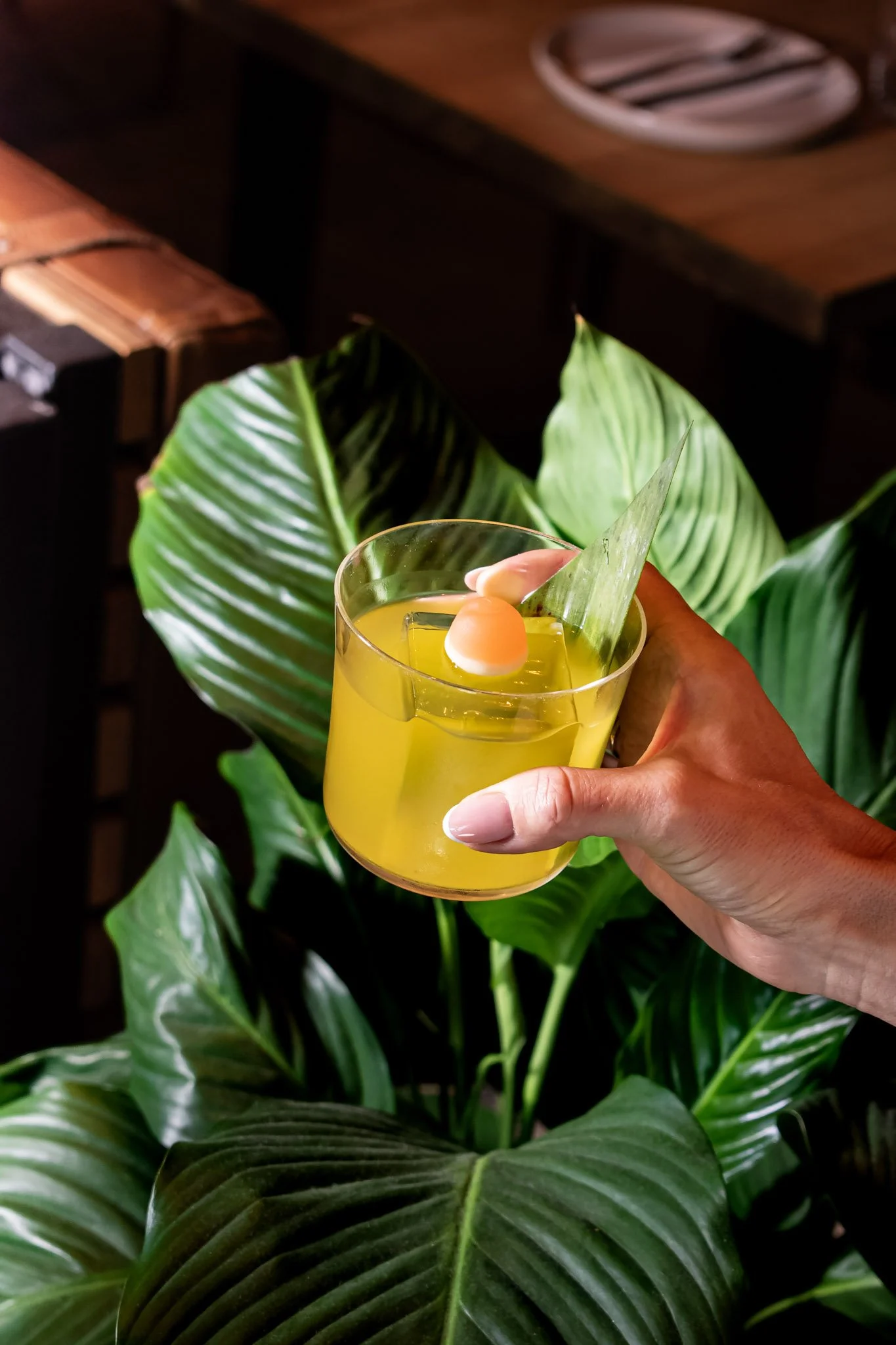 Peach and mango daiquiri with rum and lime at The Glass Goose
