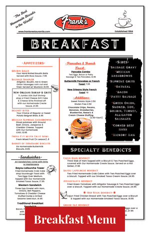 Baton Rouge Menu — Frank's Restaurant