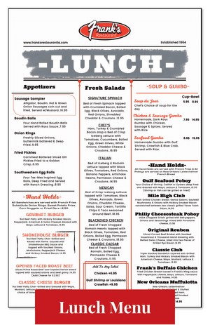 Baton Rouge Menu — Frank's Restaurant