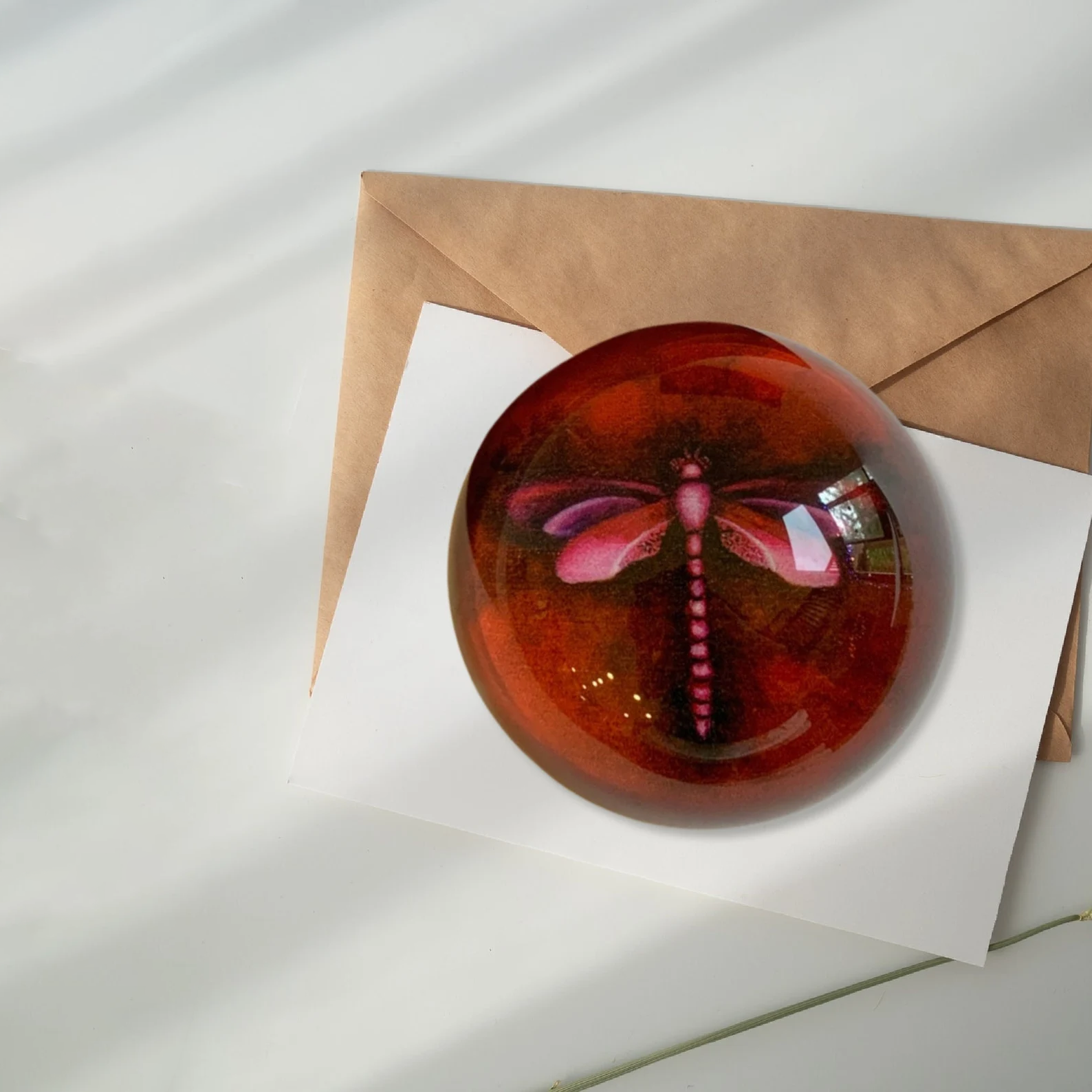 Red Dragonfly Glass Crystal Paperweight
