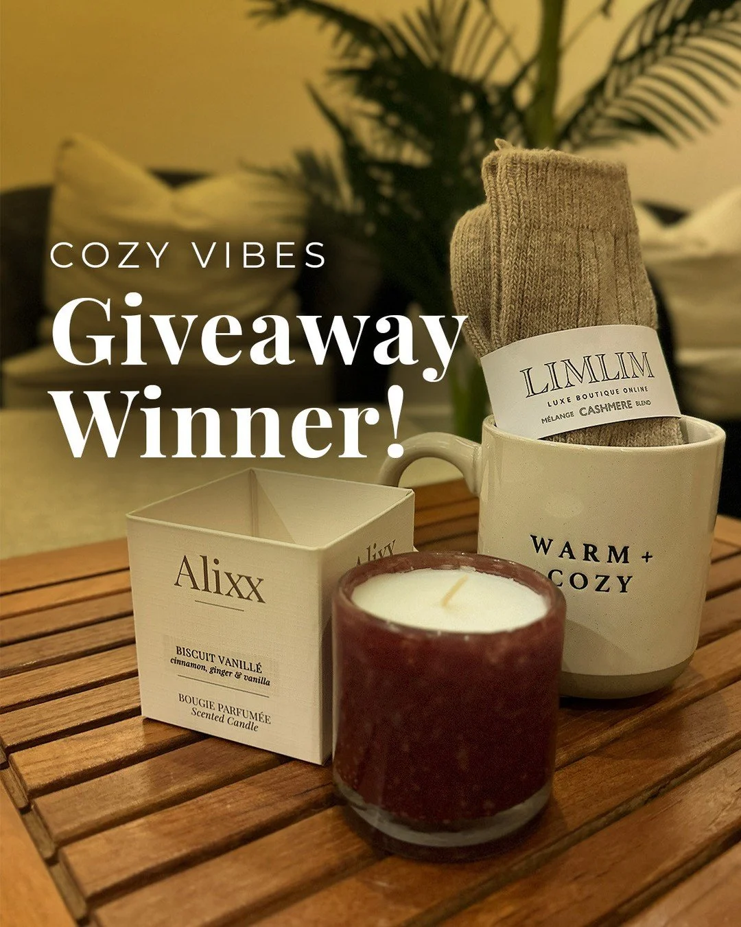 ✨ And the winner is&hellip; ✨⁠
⁠
A big congratulations to Michelle @vremfar&mdash; our Cozy Vibes Giveaway winner! 🎉⁠
⁠
Your spa-day-at-home bundle (LIMLIM cozy socks, ALIXX candle, &ldquo;Warm &amp; Cozy&rdquo; mug + TRUCE Massage) is waiting to wr