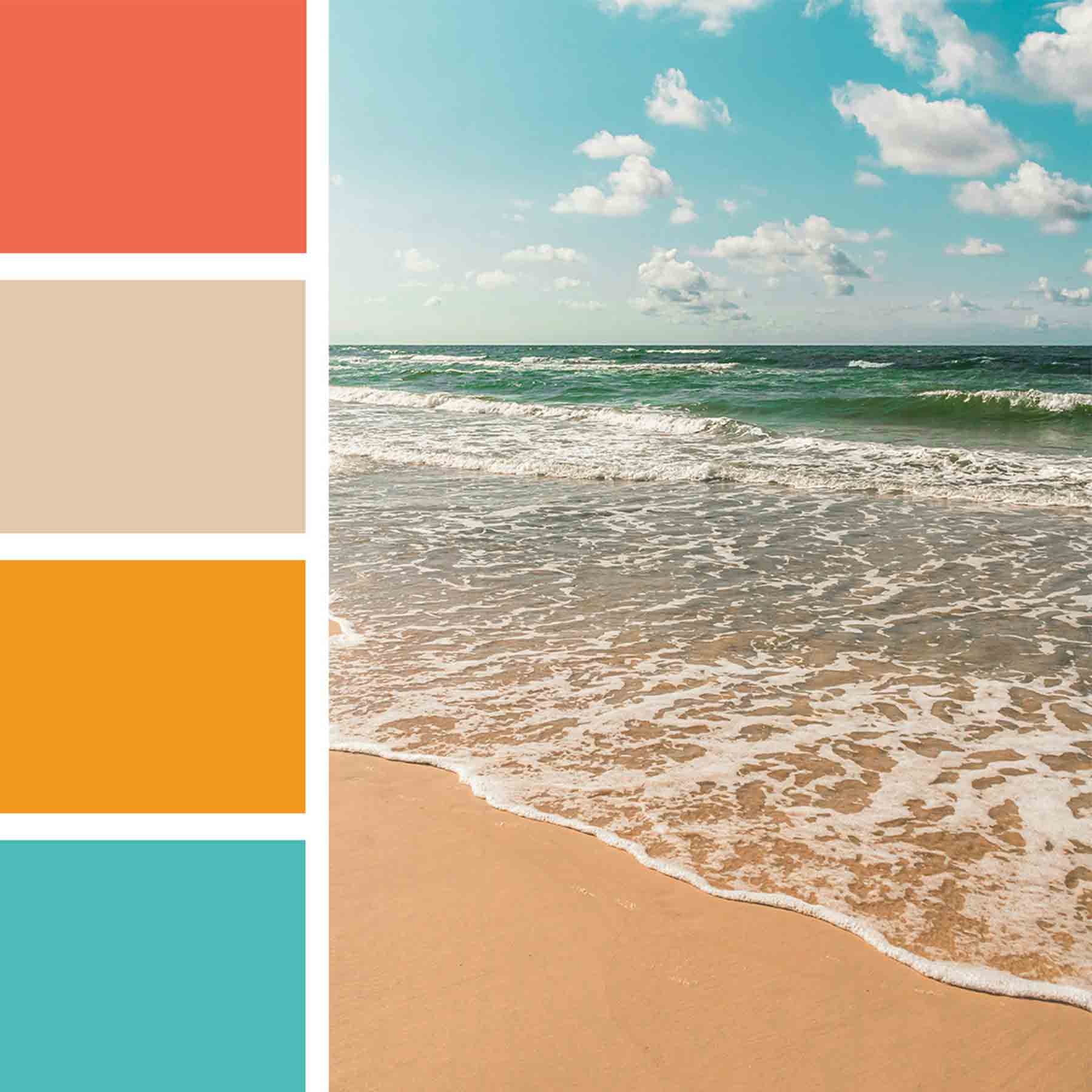 summer nails color palette with beach scene