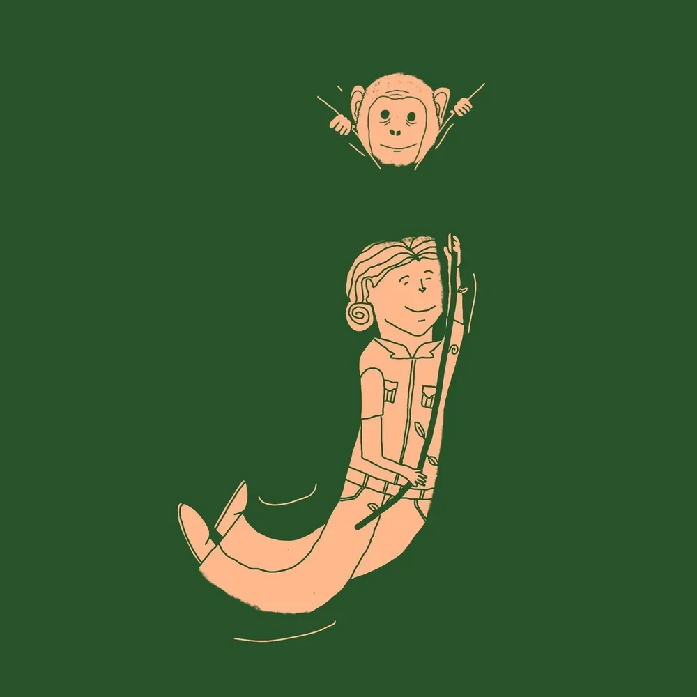 Today's character is very near and dear to me, and that is Jane Goodall. For those who don't know, she is a primatologist whose research made evident that chimpanzees are more human than we ever thought. She was one of the first few to give names to 