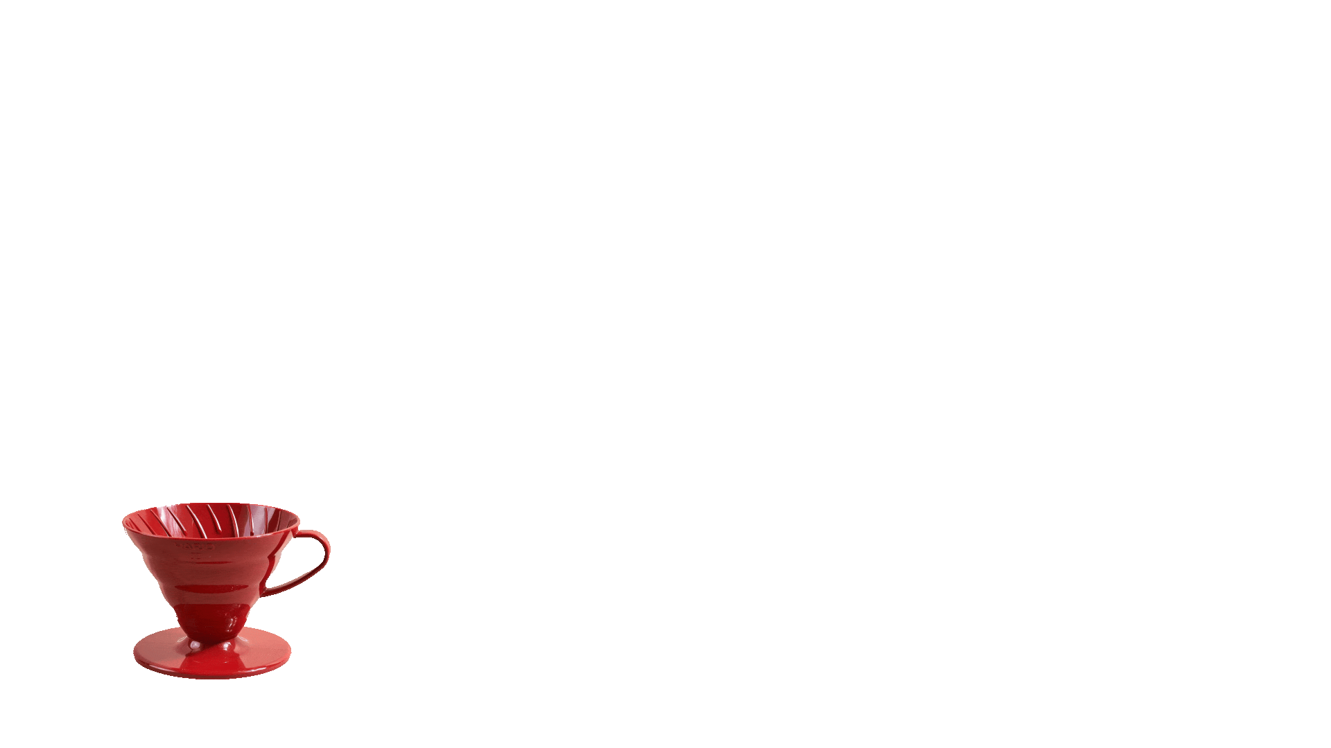 Red ceramic pour-over coffee dripper on a matching red stand against a solid dark blue background.