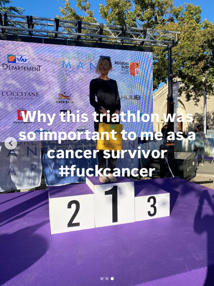 Felt good to win my age group in my first longer distance triathlon - as a cancer survivor