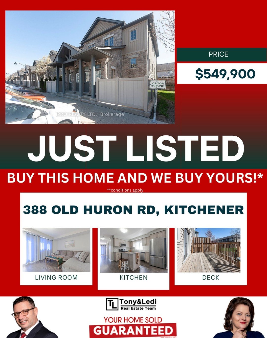 JUST LISTED! Stunning 3 Bedroom Townhome in Huron Park 
BUY THIS HOME &amp; WE'LL BUY YOURS!*
💥Spacious &amp; Modern: 1420 sq./ft. with open concept kitchen, granite counters, and central island.
💥Luxury Living: Laminate flooring on the main level,