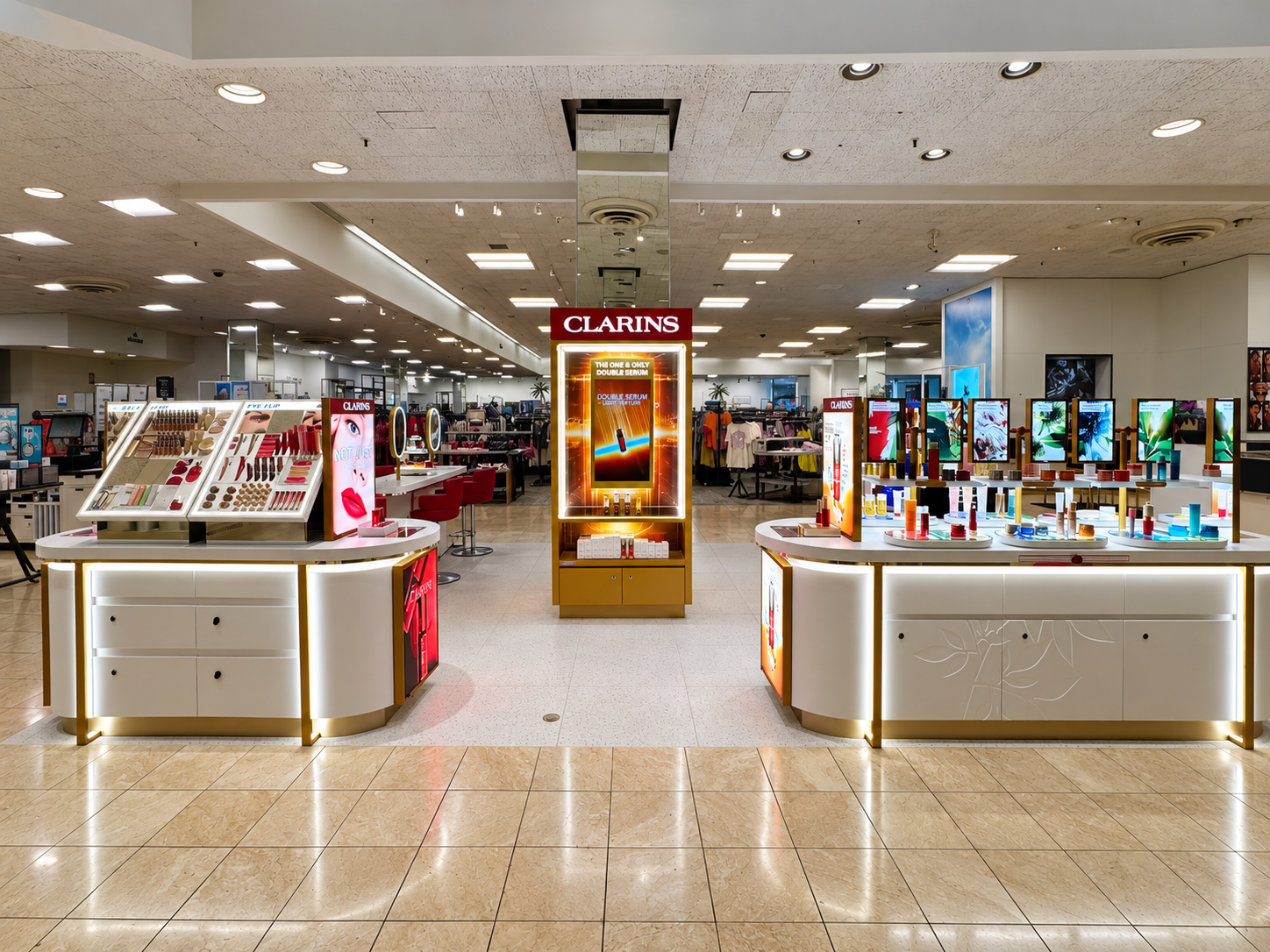 Clarins beauty counters in a retail interior-2.png