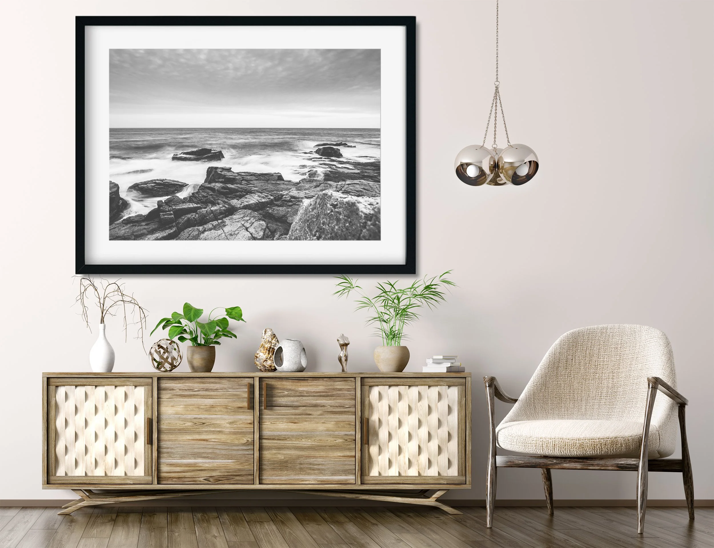 Interior with wooden cabinet and armchair 3d rendering