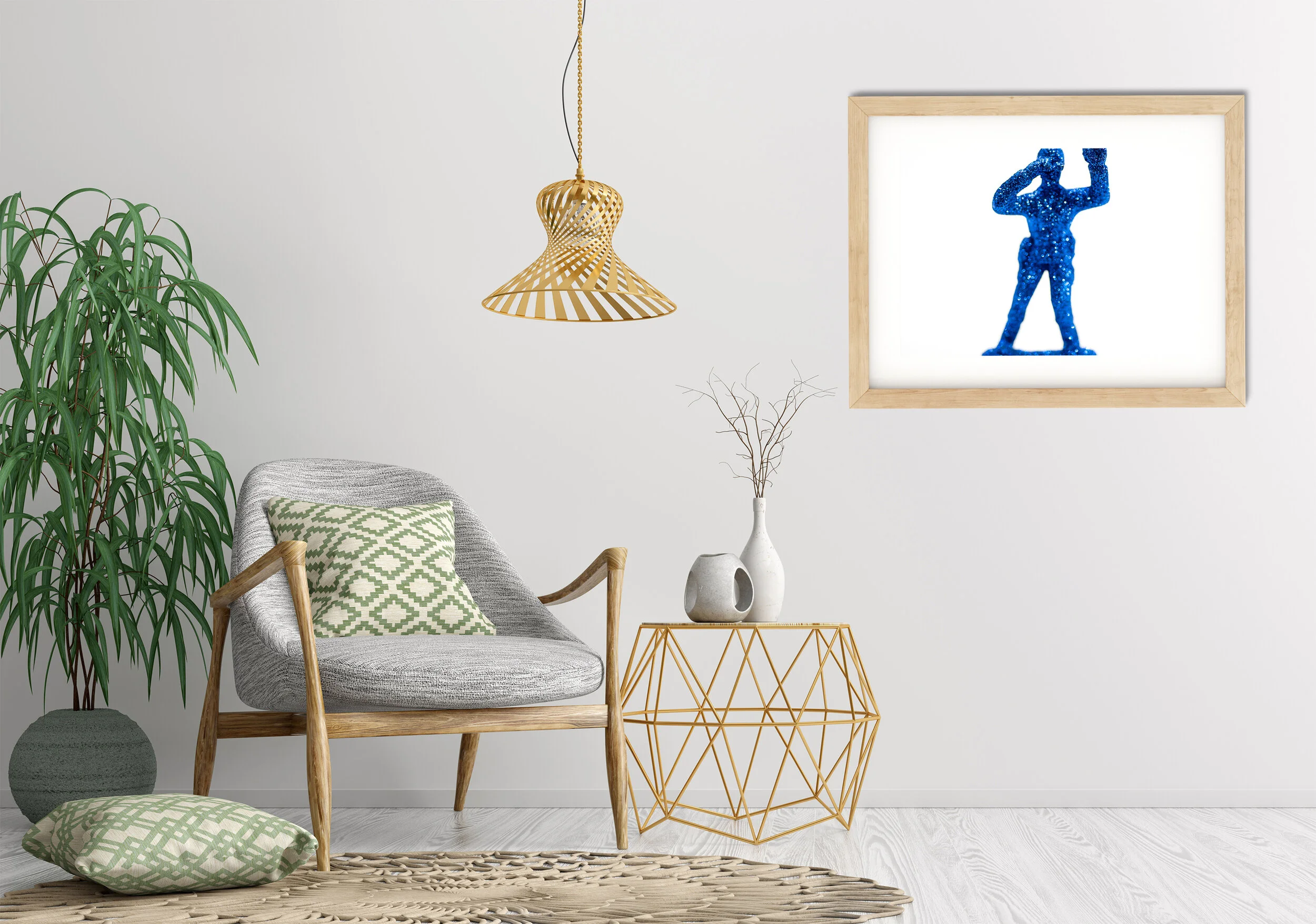 Interior with armchair and coffee table 3d rendering