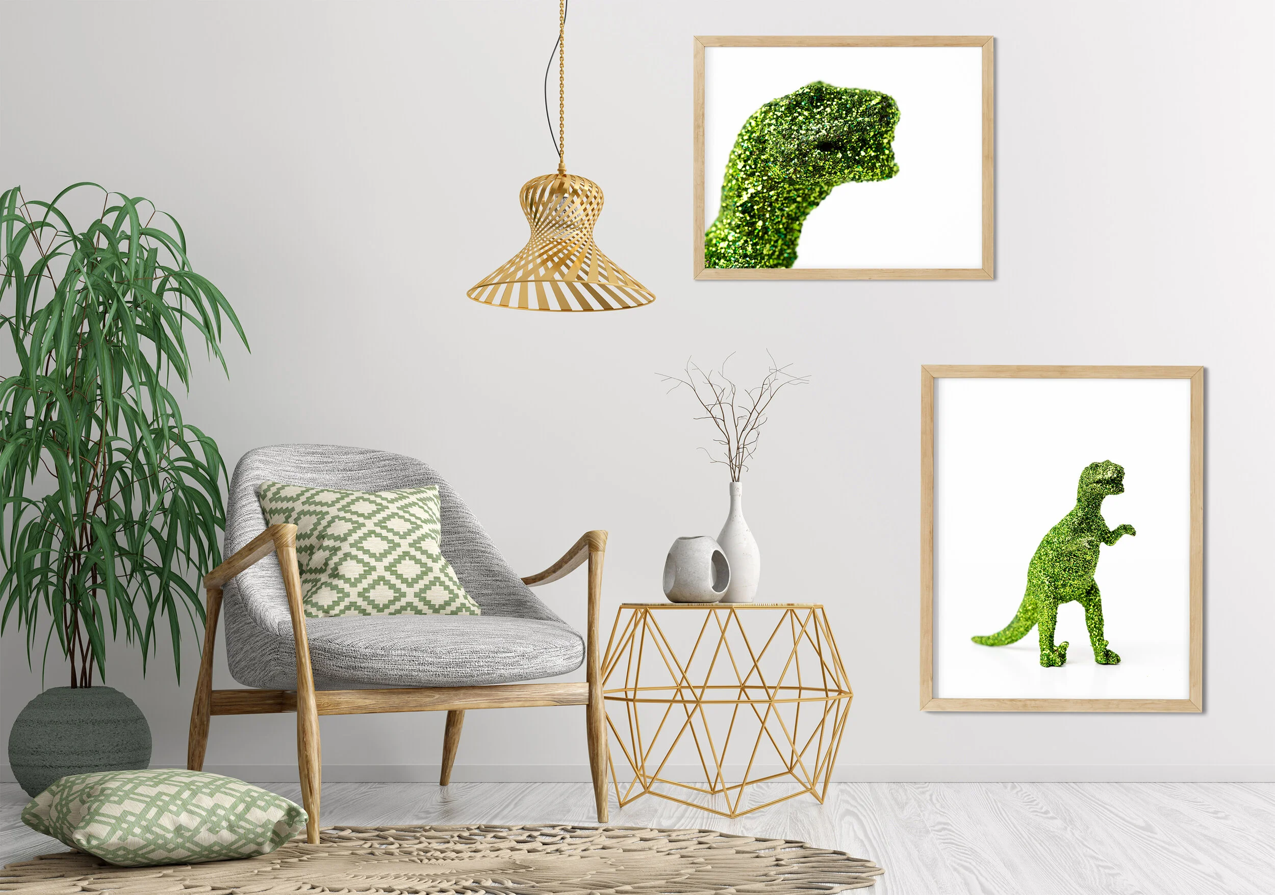 Interior with armchair and coffee table 3d rendering