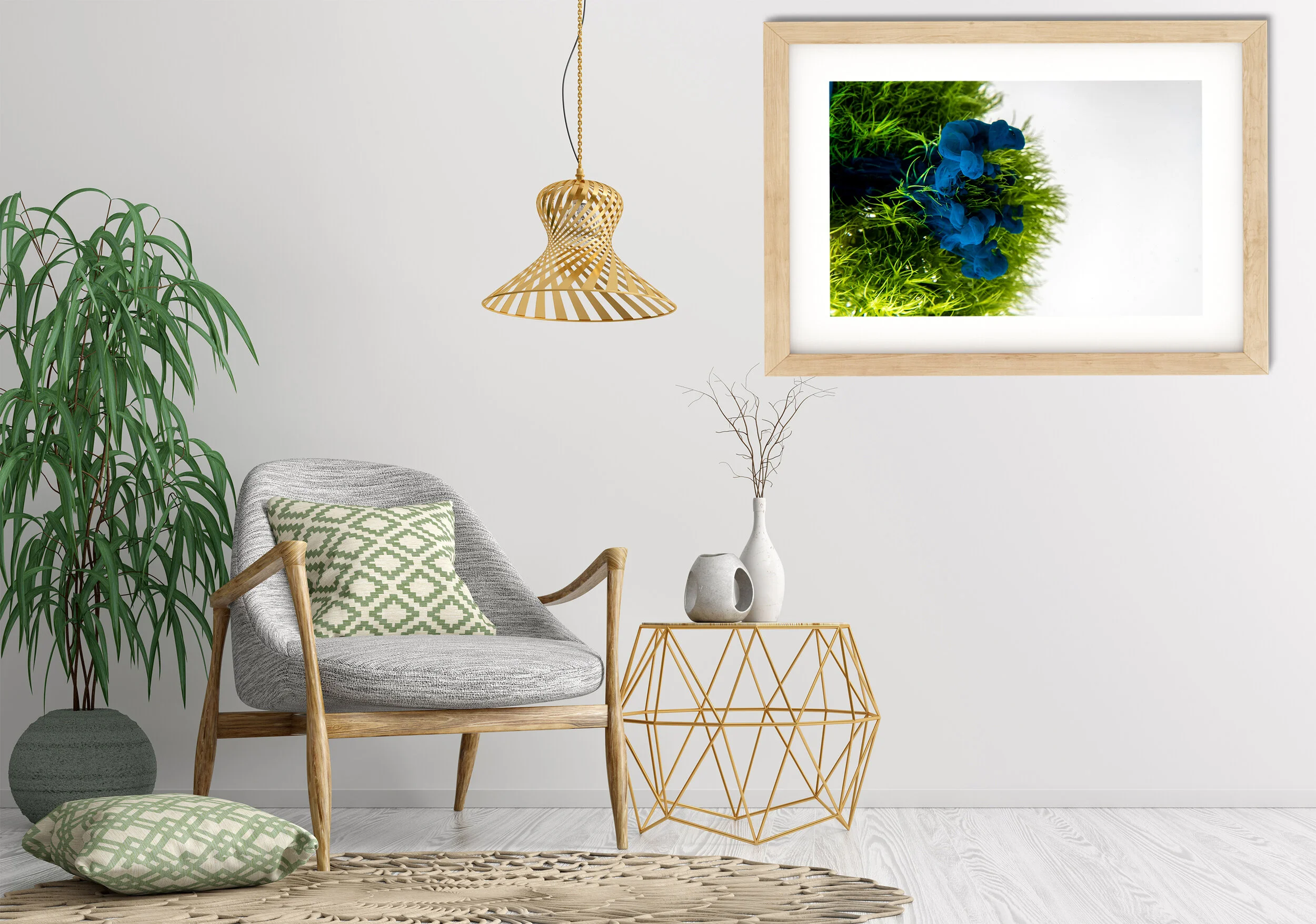 Interior with armchair and coffee table 3d rendering