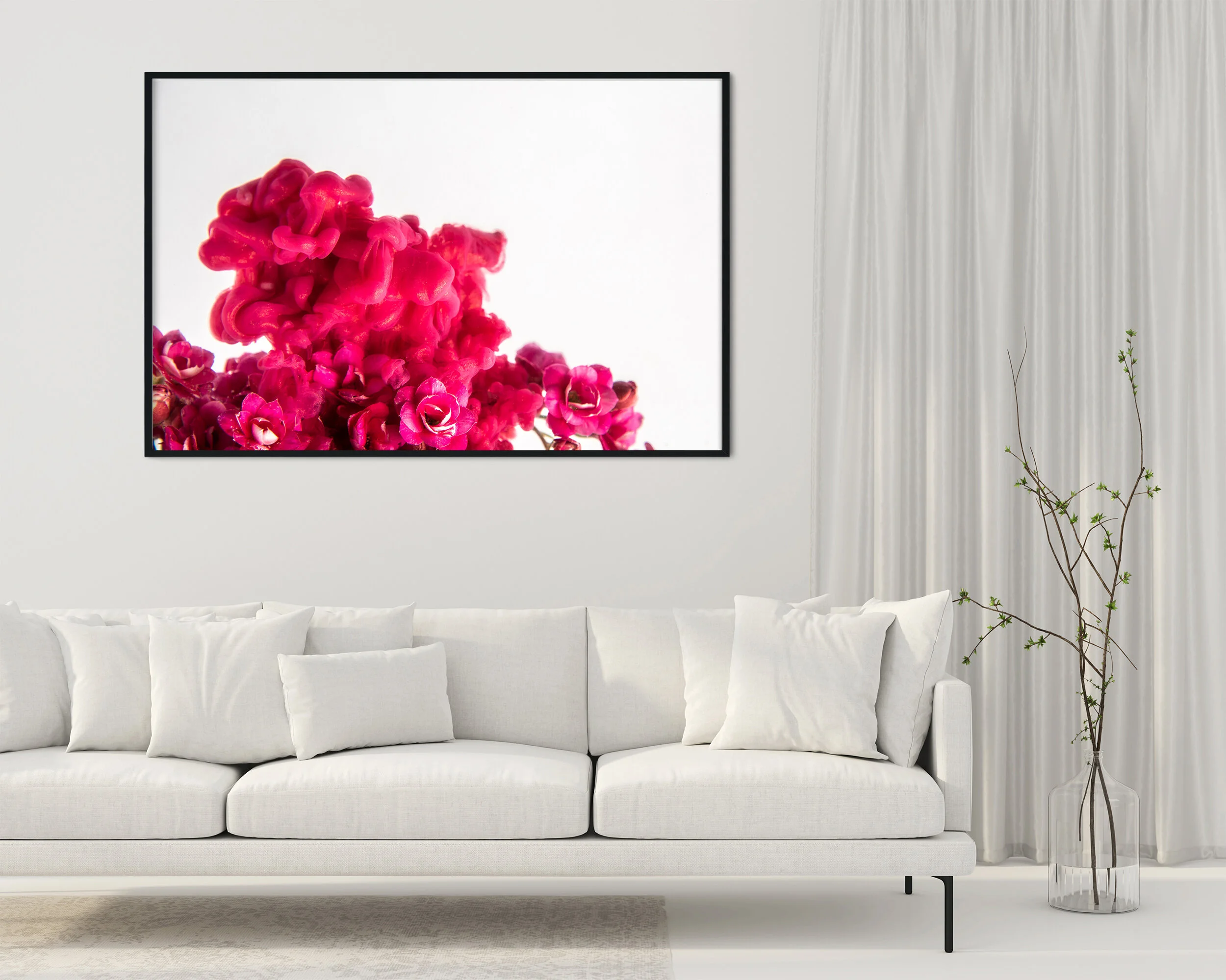 Interior of the living room with a white sofa