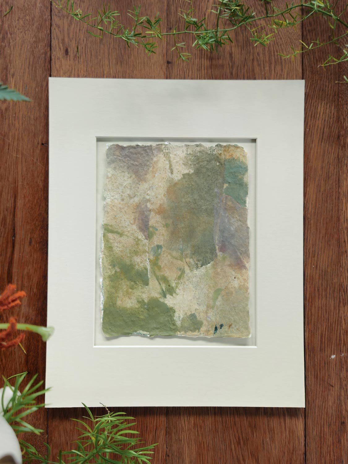 Organic Bloom 2 - 6"x8" Original Paper Collage in 11"x14" Mat