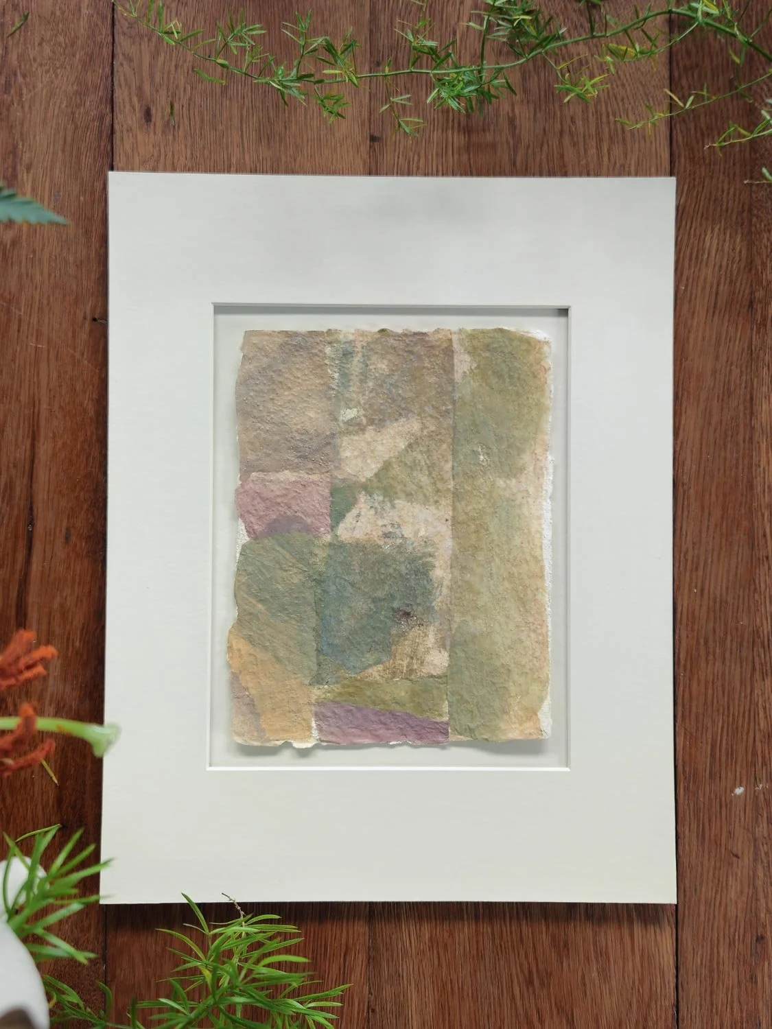 Organic Bloom 4 - 6"x8" Original Paper Collage in 11"x14" Mat